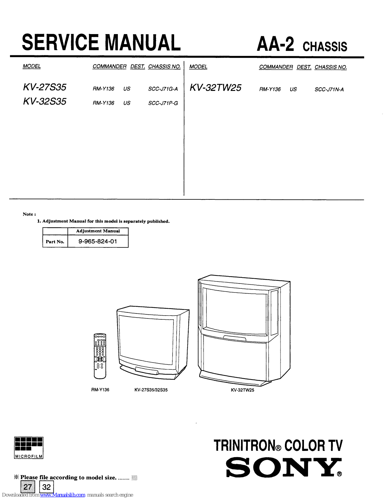 Sony Trinitron KV-27S35,Trinitron KV-32S35,Trinitron KV-32TW25 Service Manual