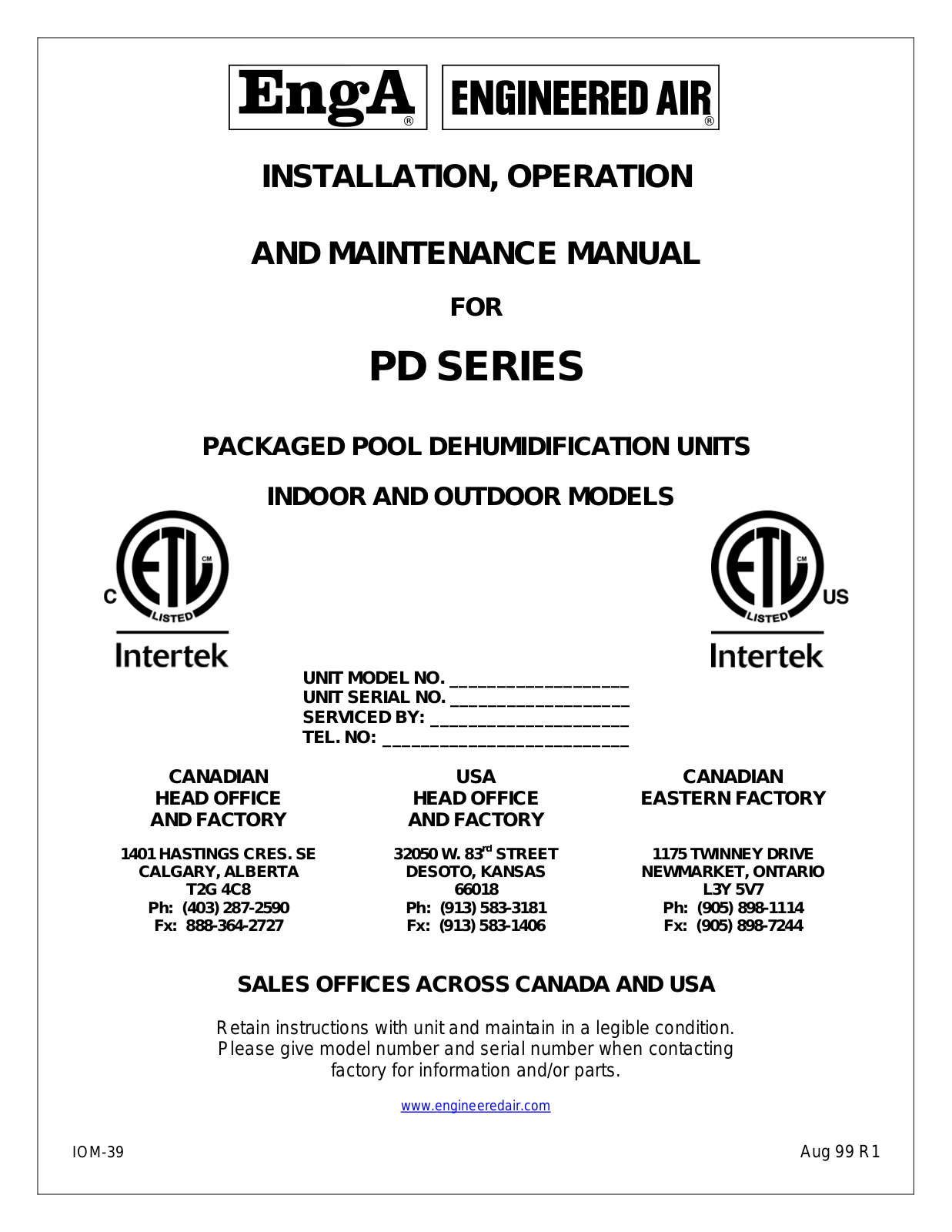 Engineered air PD SERIES Installation, Operation And Maintenance Manual - ManualMachine.com