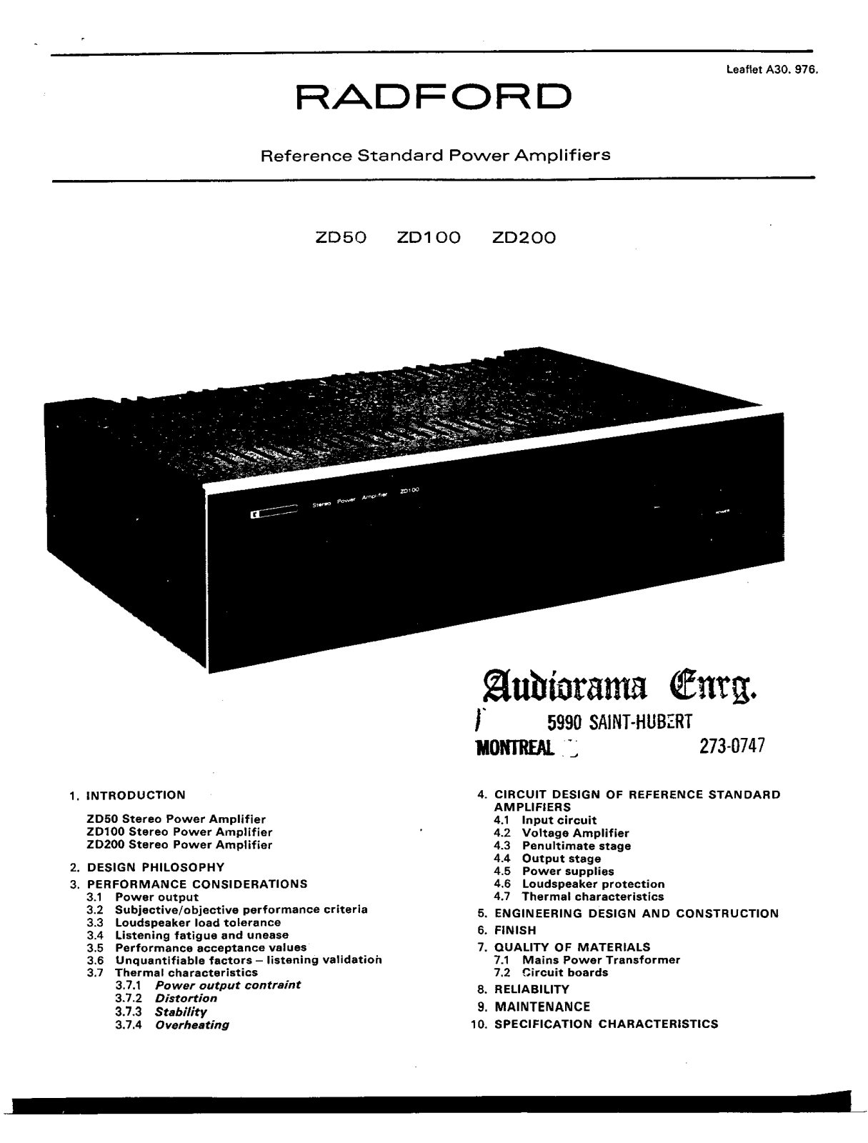 Radford ZD-100, ZD-200, ZD-50 Owners manual