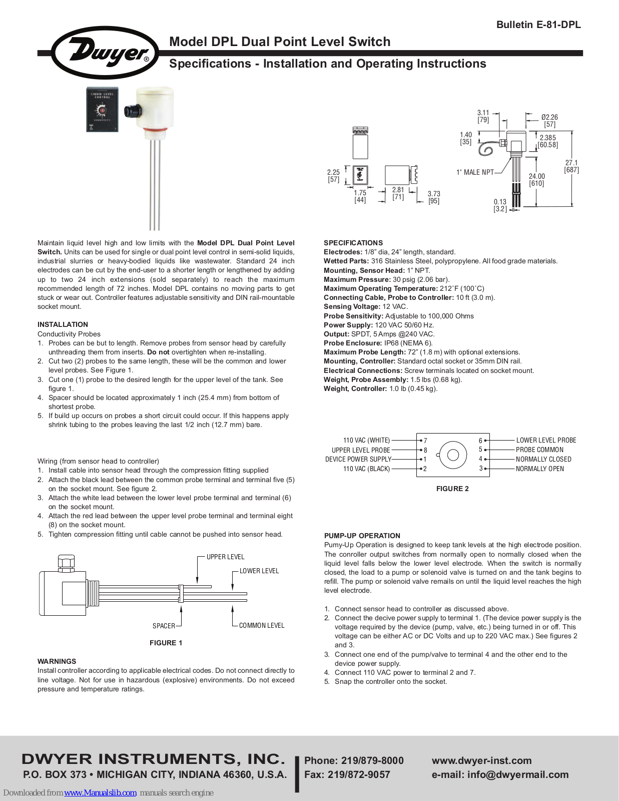 Dwyer Instruments DPL Installation And Operating Instructions Manual