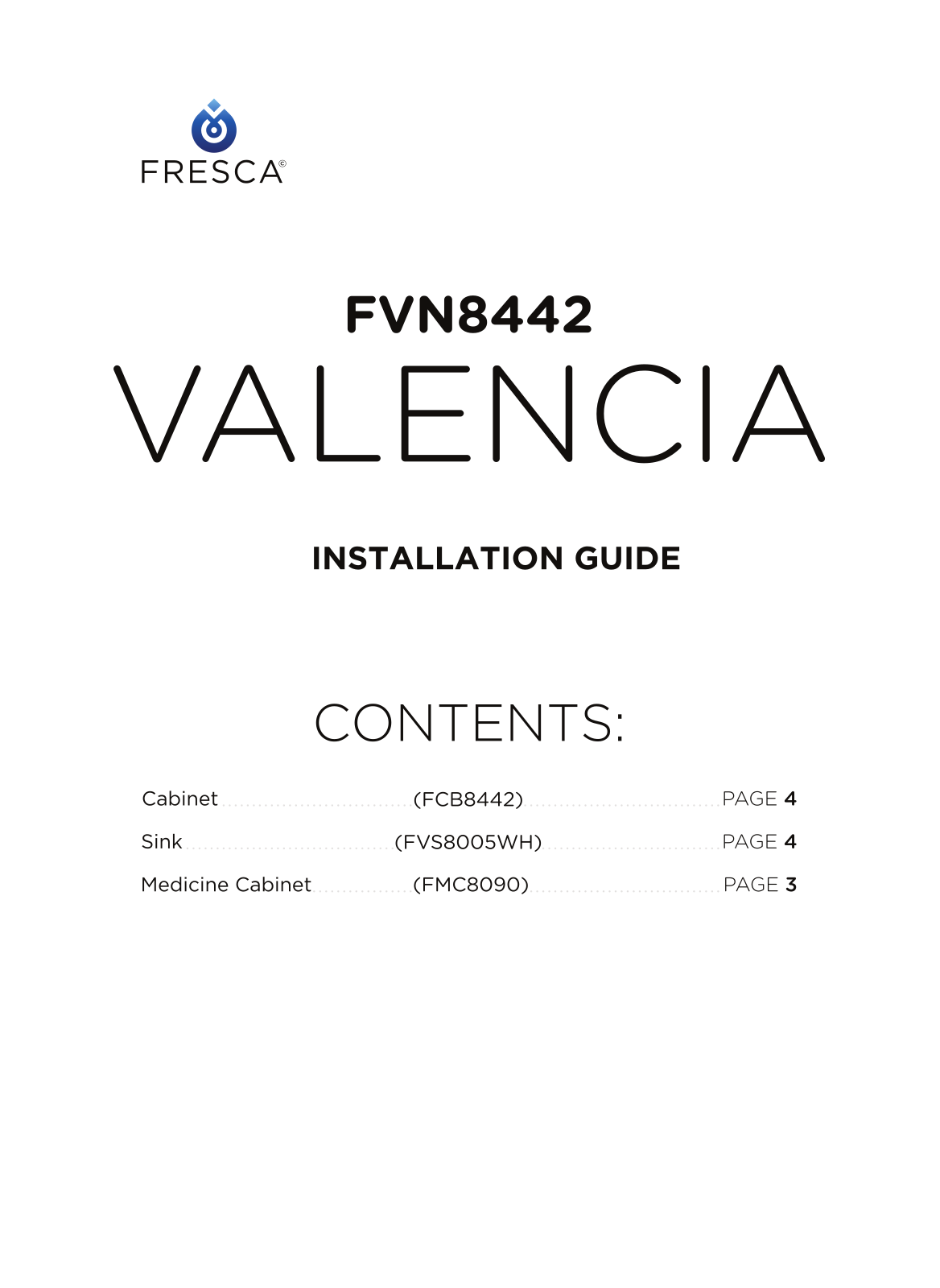 Fresca FCB8442WHI, FVN8442WH Installation Manual