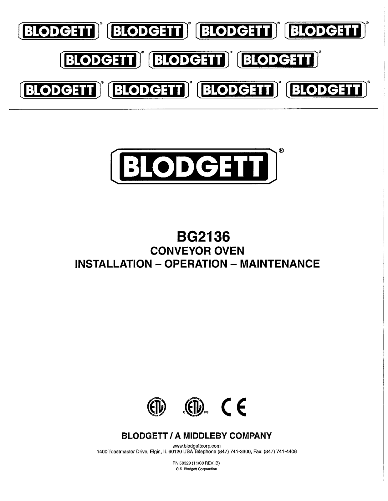 Blodgett BG2136 Installation Manual