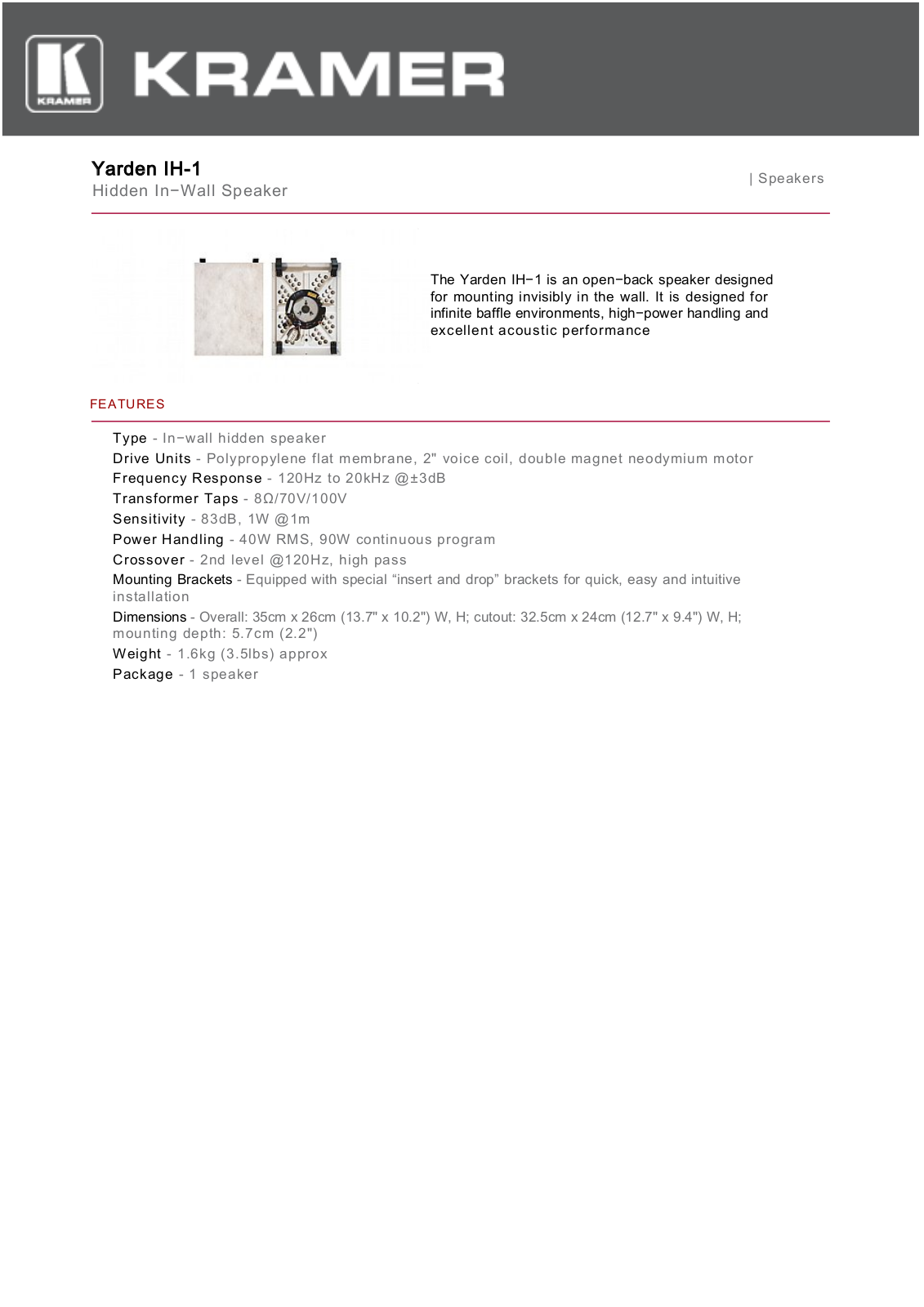 Kramer YARDEN-IH-1 Data Sheet