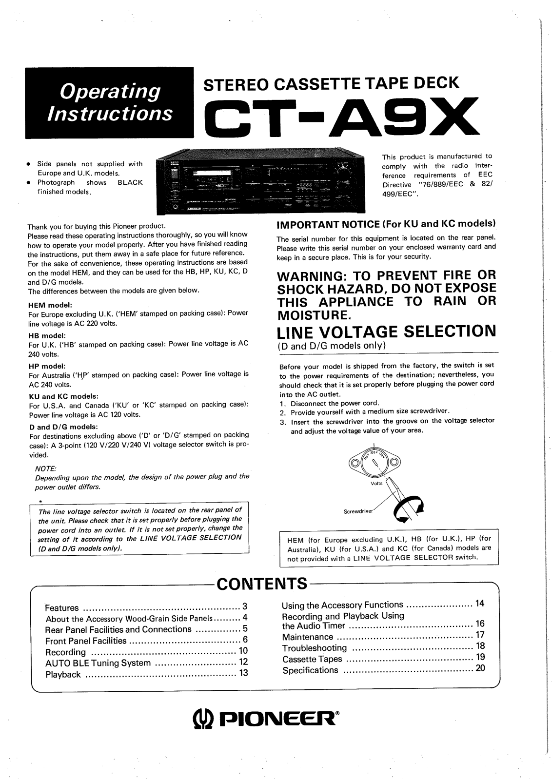 Pioneer CTA-9-X Owners manual