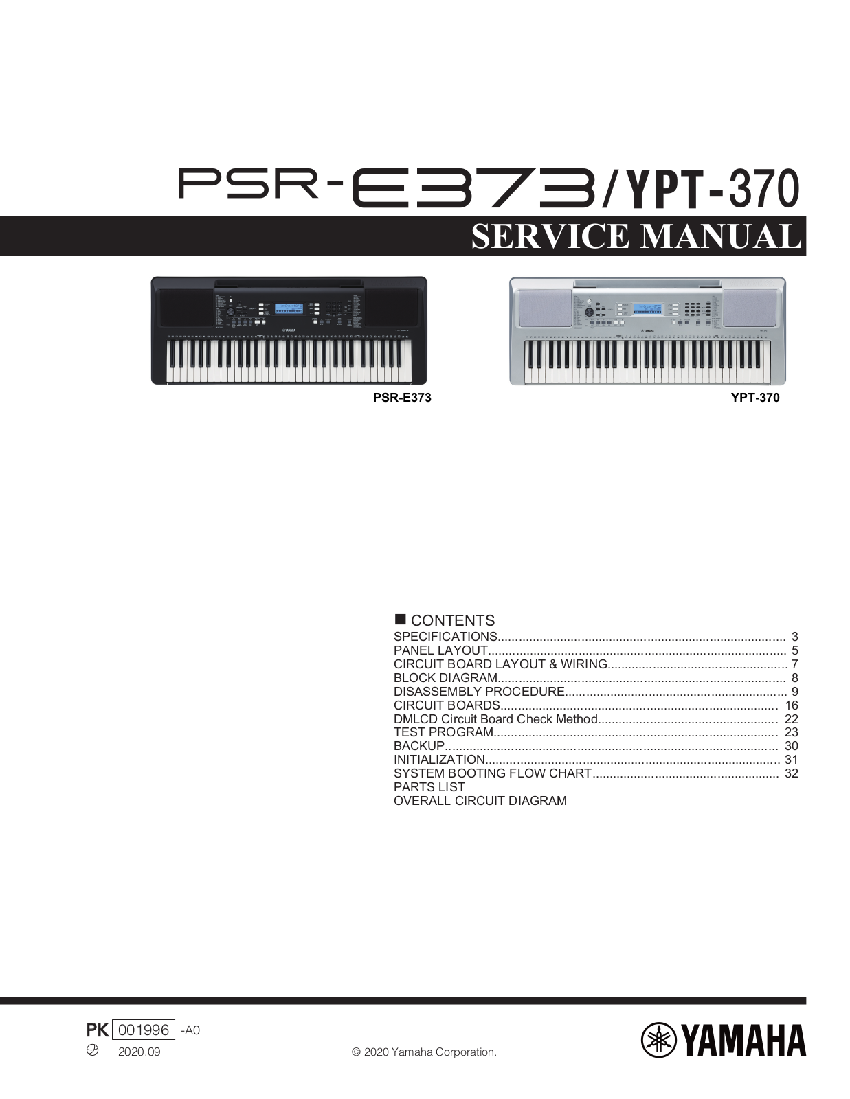 Yamaha PSR-E373 Service Manual