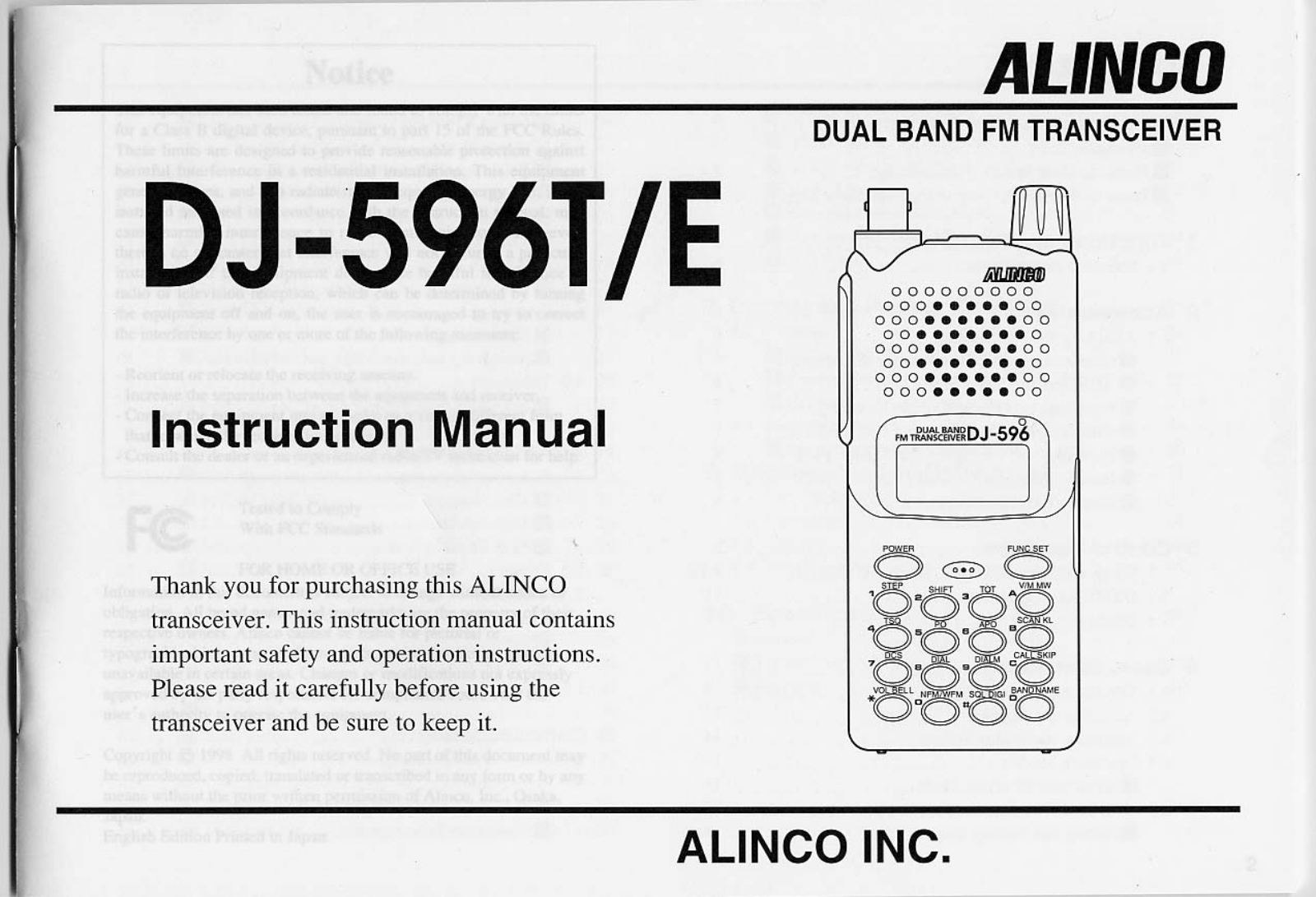 Alinco DJ-596T, DJ-596E User manual