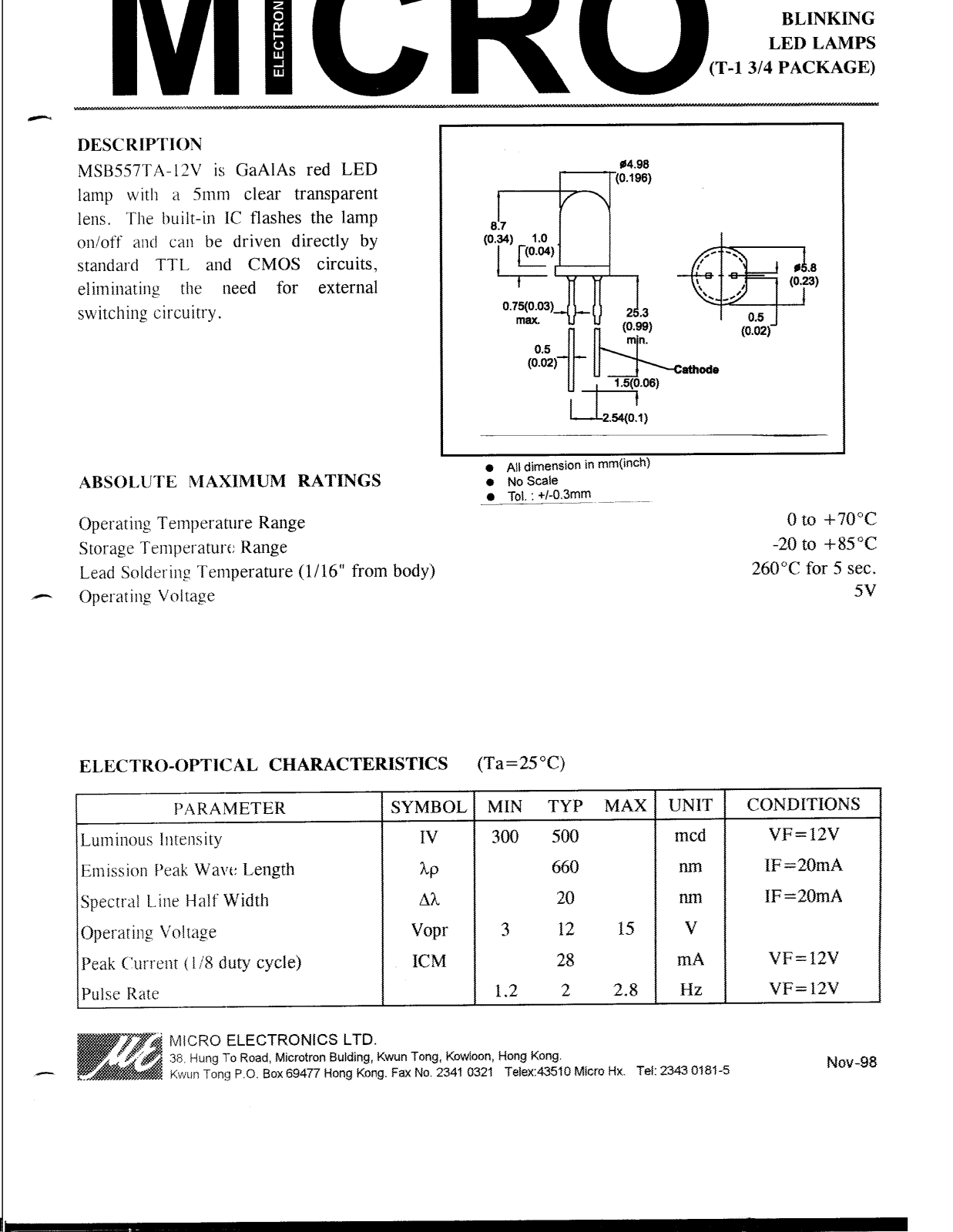 MICRO MSB557TA-12V Datasheet