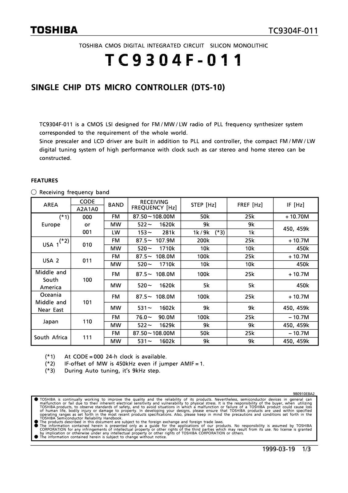 Toshiba TC9304F-011 Datasheet