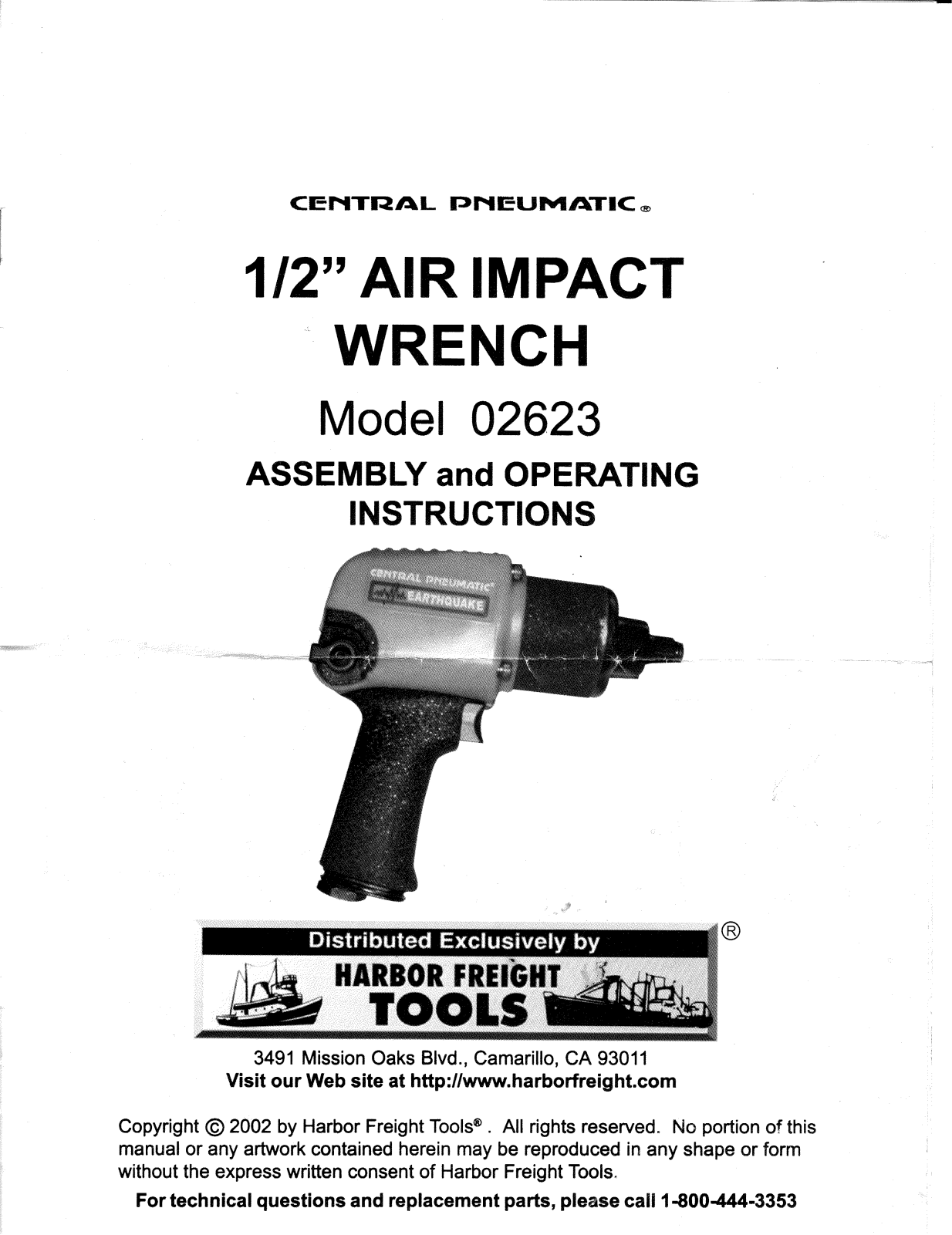 Central Pneumatic 02623 User Manual