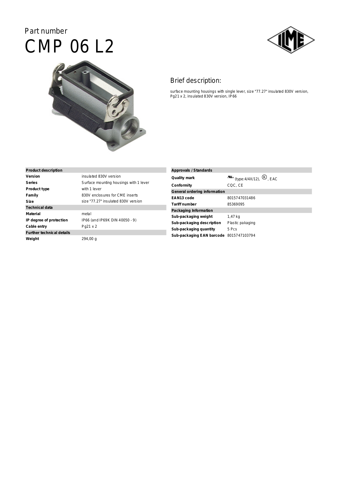 ILME CMP-06L2 Data Sheet