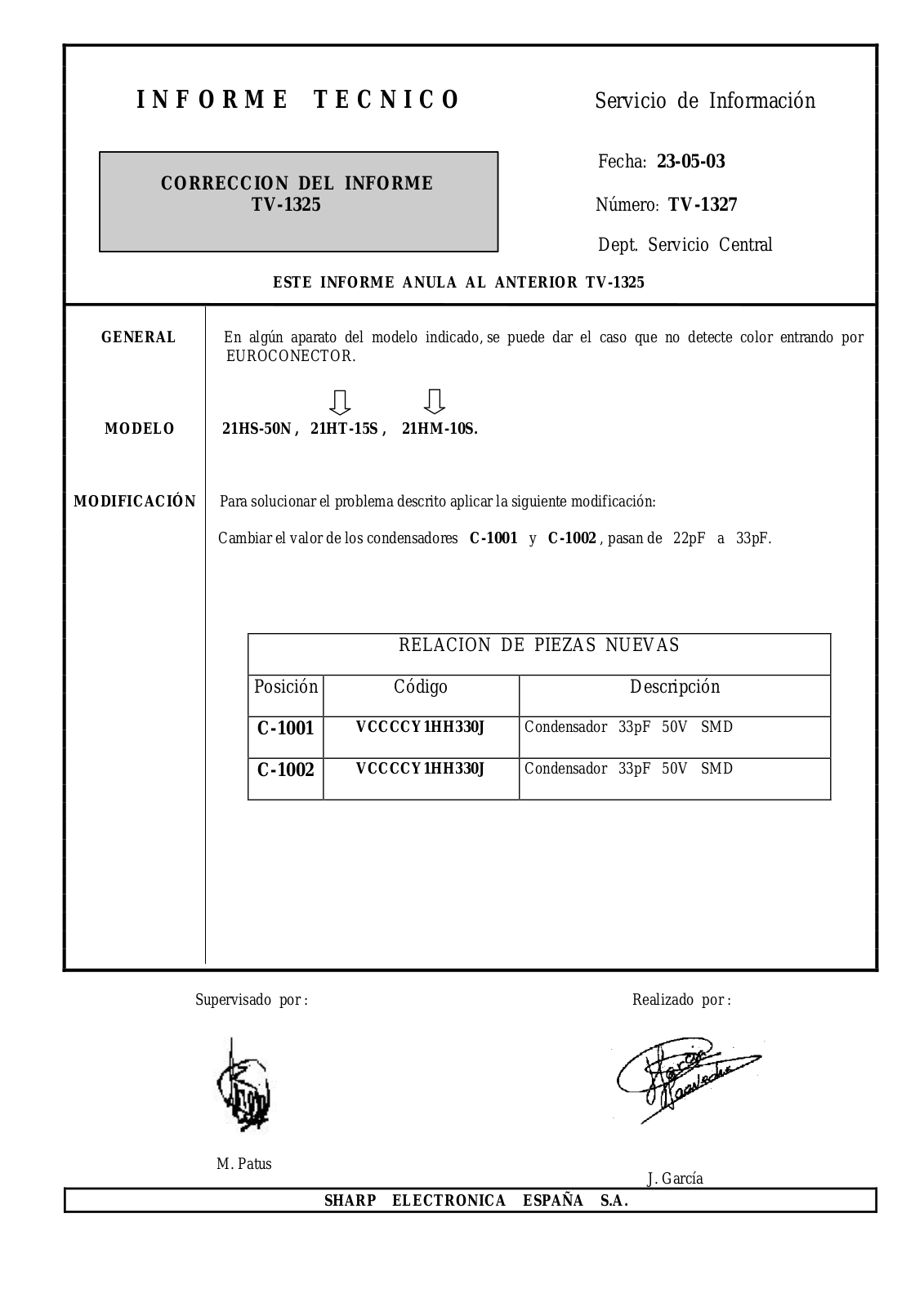 SHARP 21HS-50N, 21HT-15S, 21HM-10S Service Manual - ManualMachine.com
