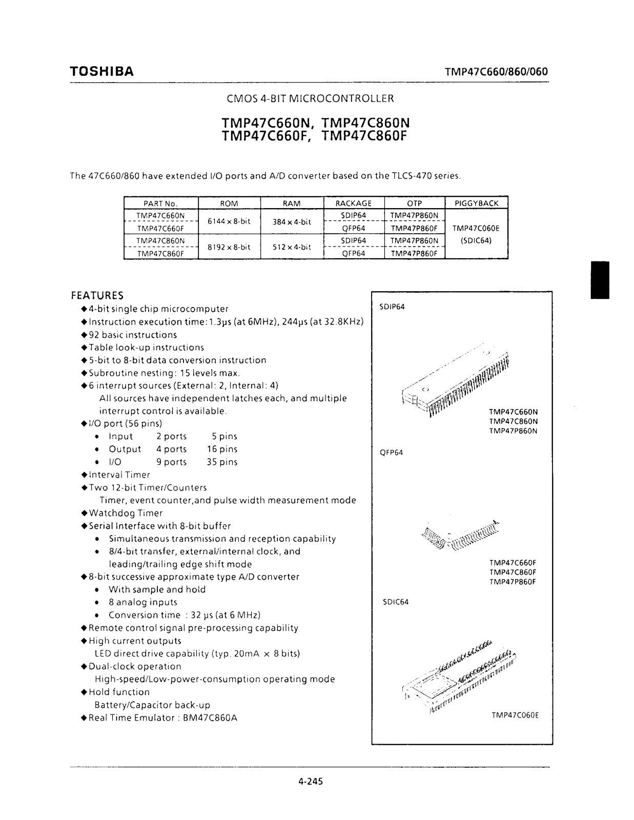 Toshiba TMP47C860F, TMP47C660F, TMP47C060E Datasheet