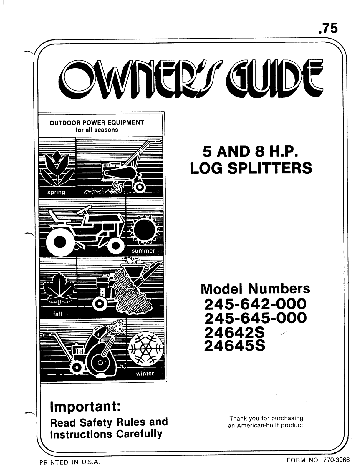 MTD 24645S, 245-645-000, 245-642-000 User Manual