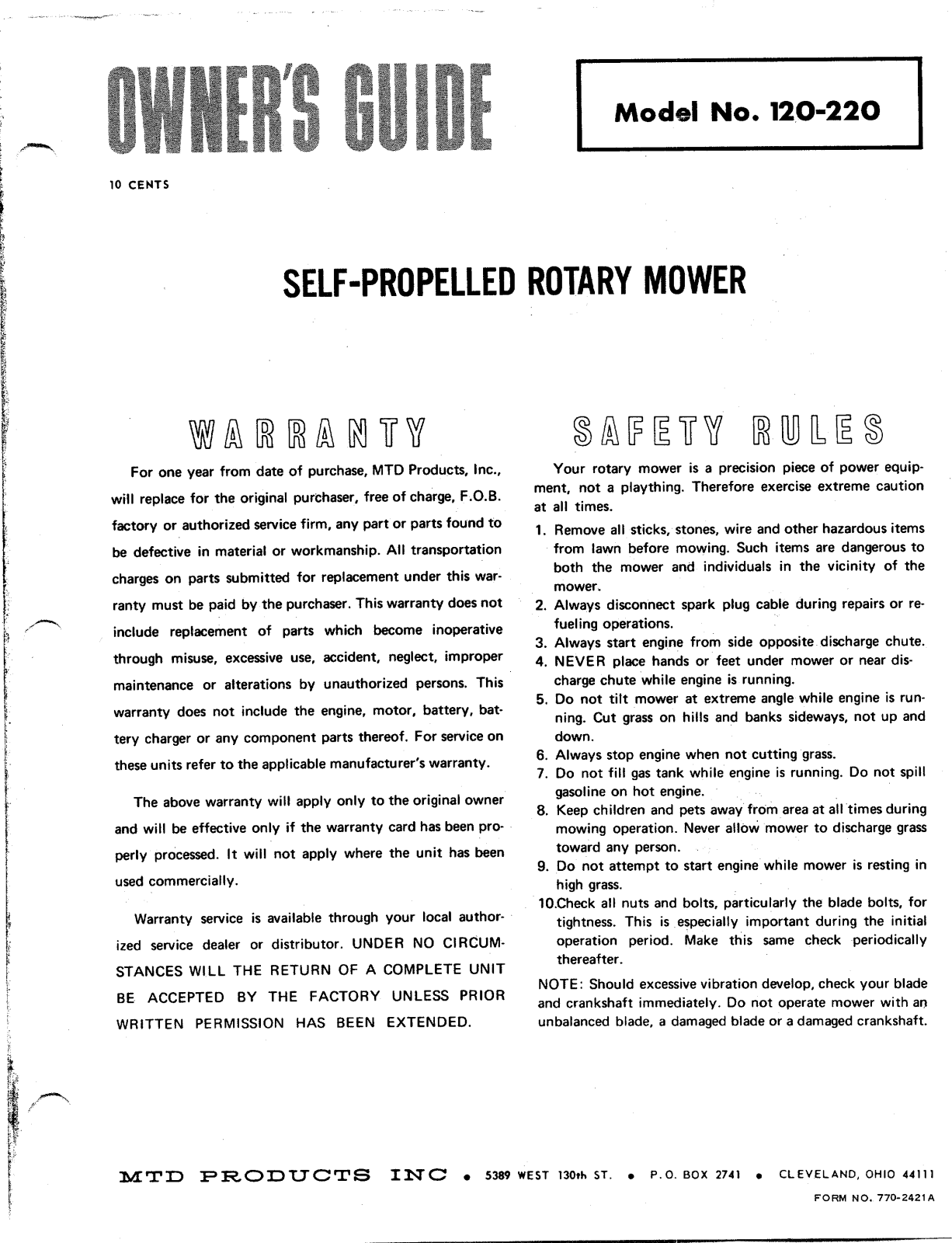 MTD 120-220 User Manual