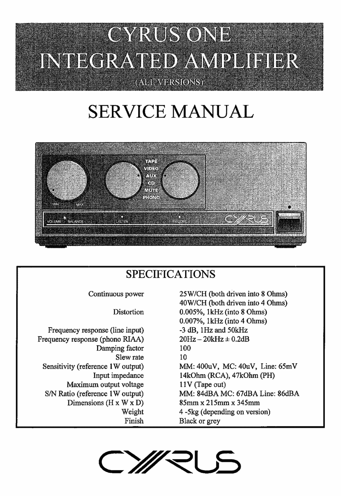 Mission Cyrus one Service manual