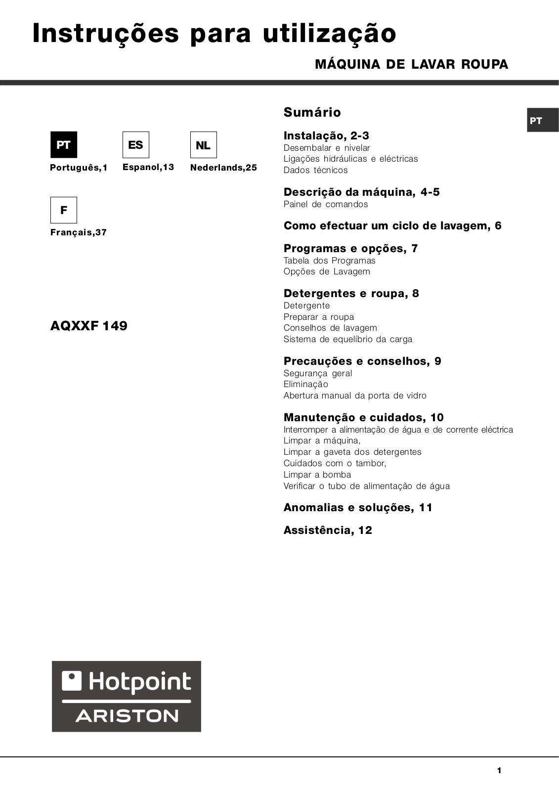 Hotpoint AQXXF 149 User Manual