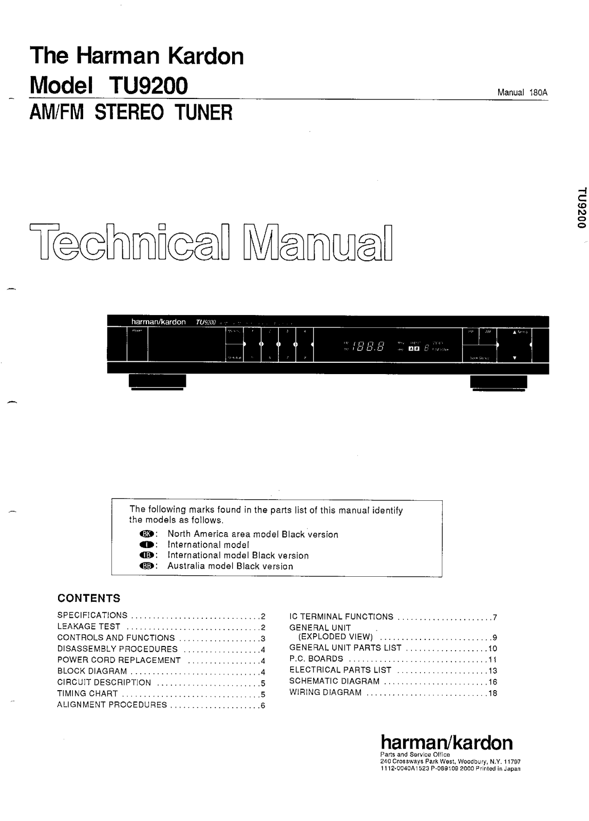 Harman Kardon TU-9200 Service manual