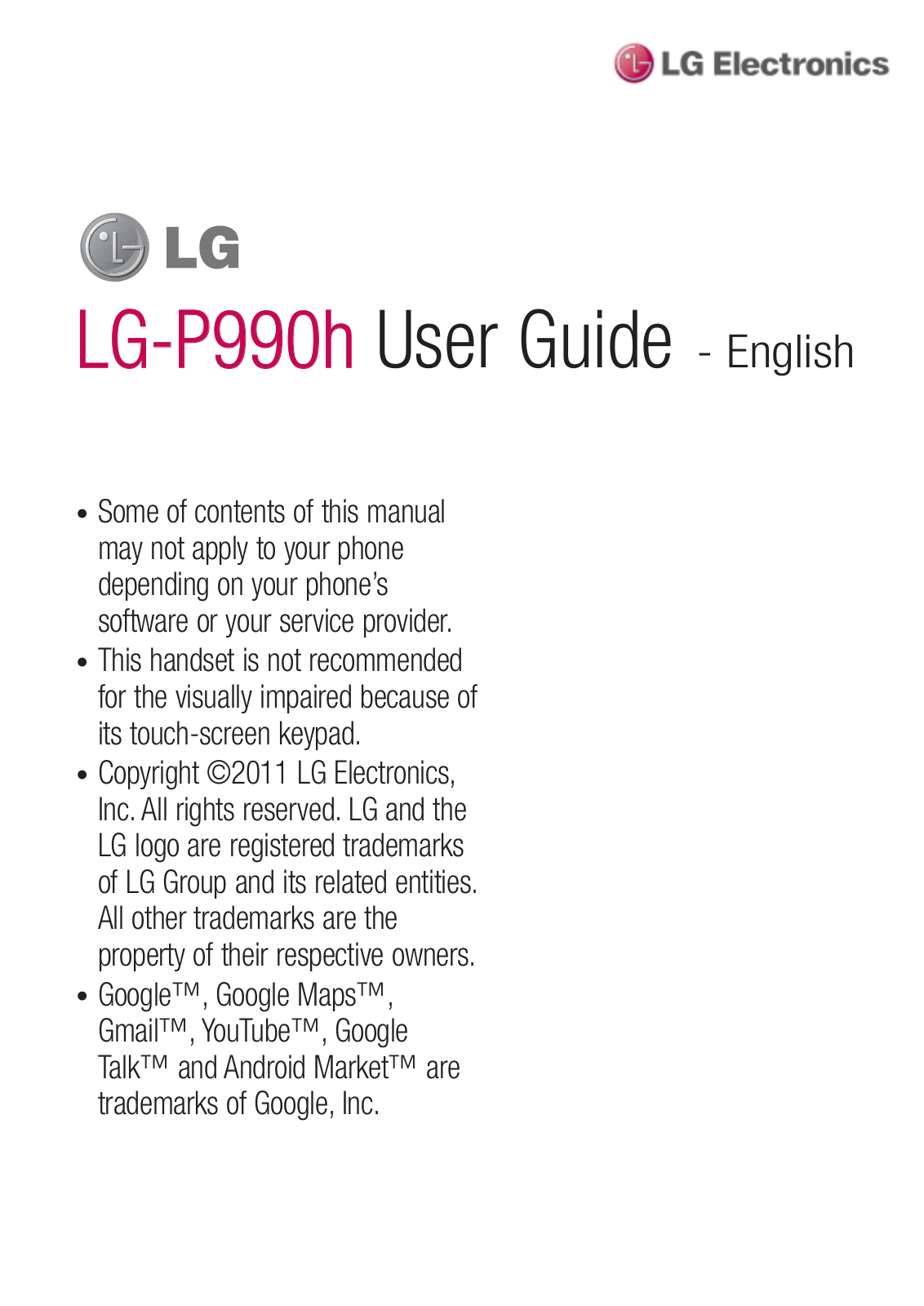 LG P990H Users manual