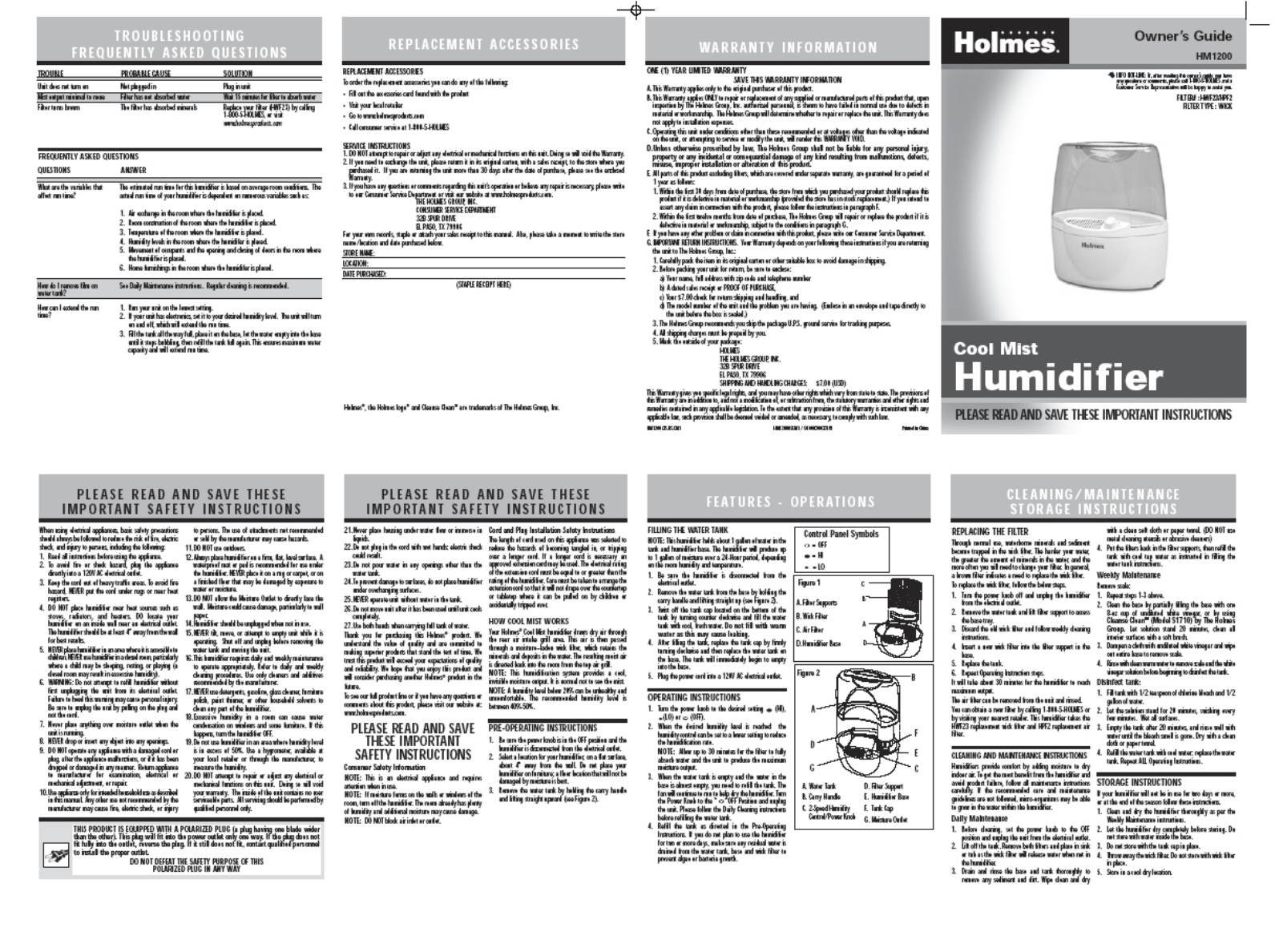 Holmes HM1200 User Manual