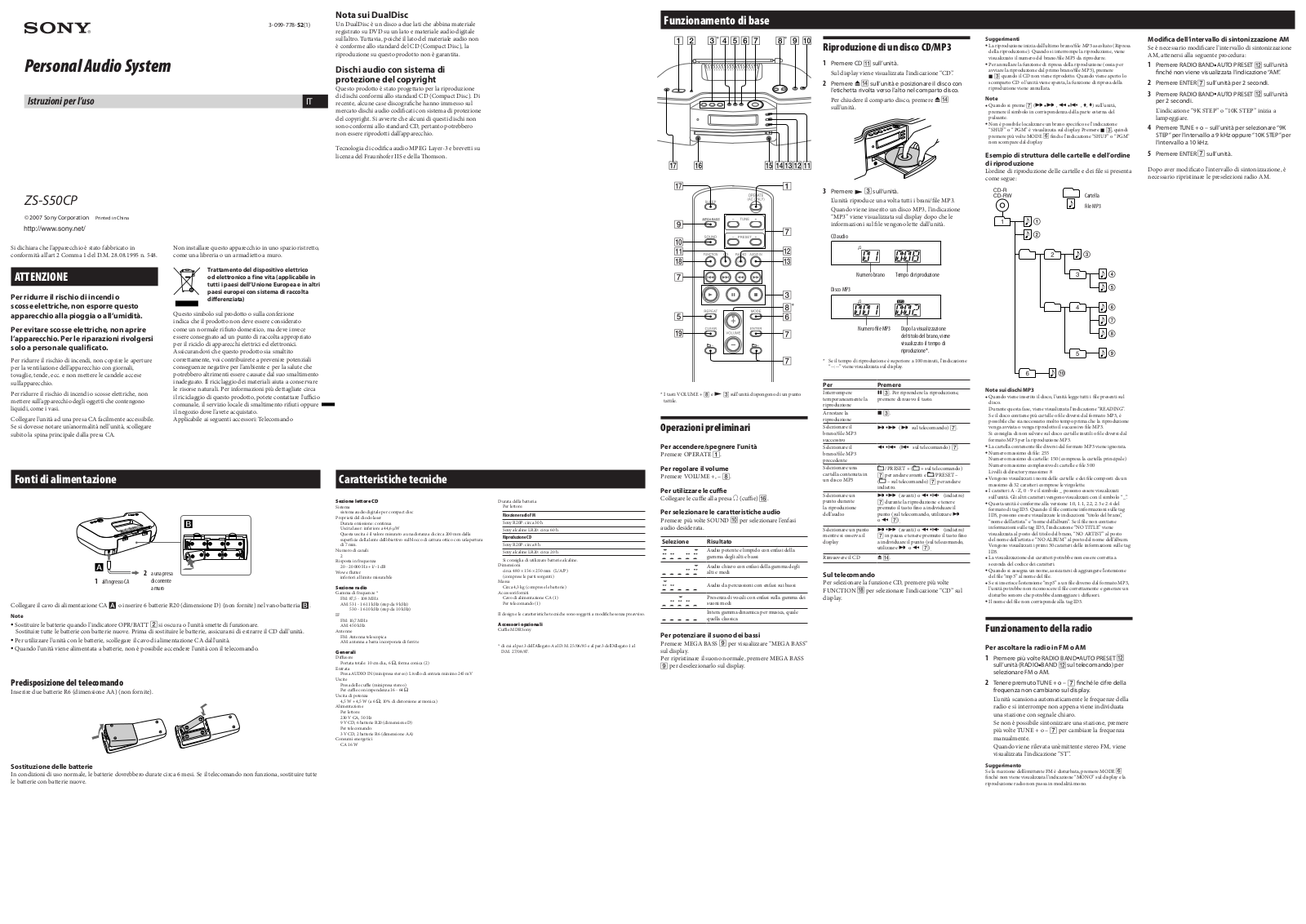 Sony ZS-S50CP User Manual