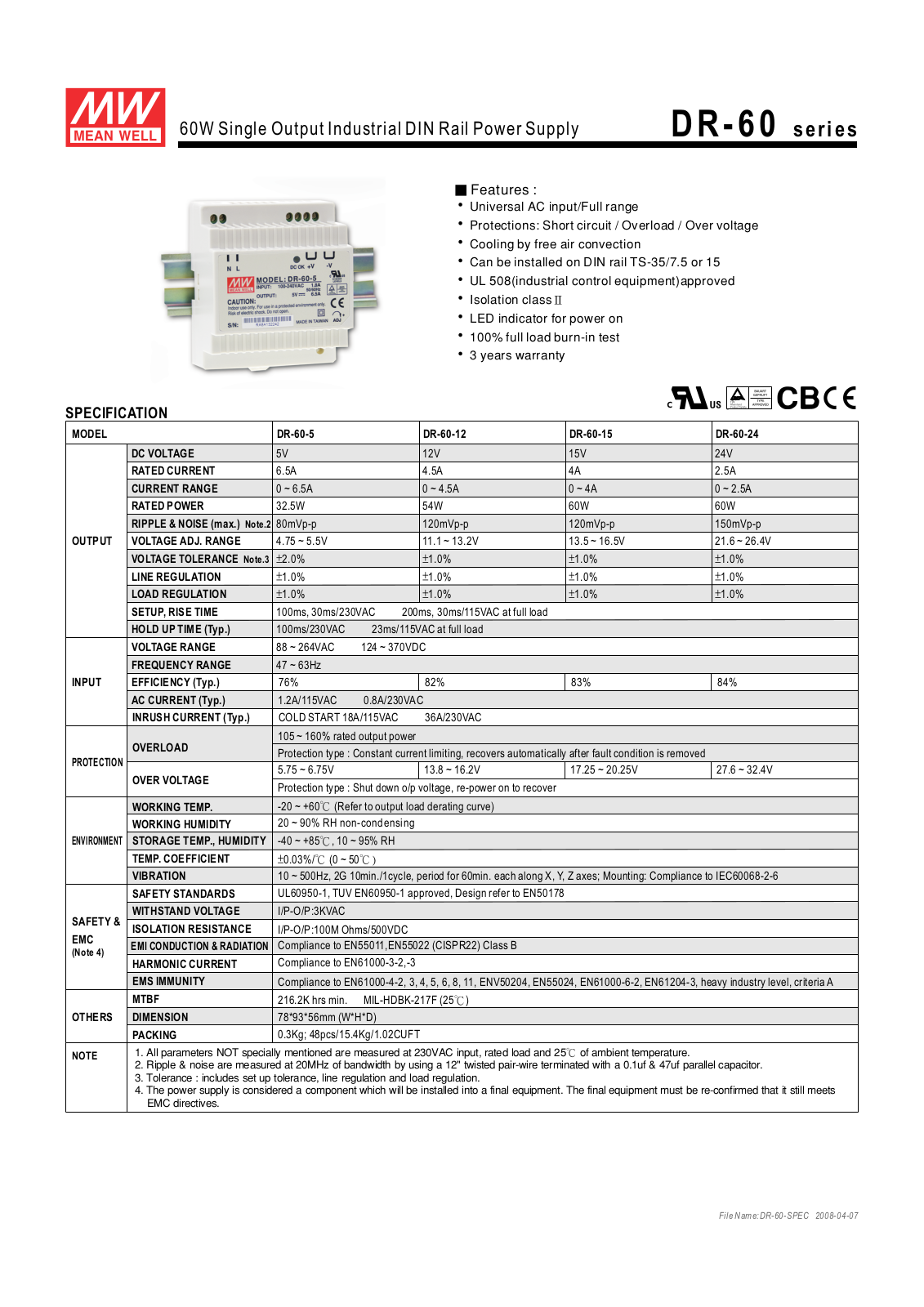 B&B Electronics DR-60 Datasheet