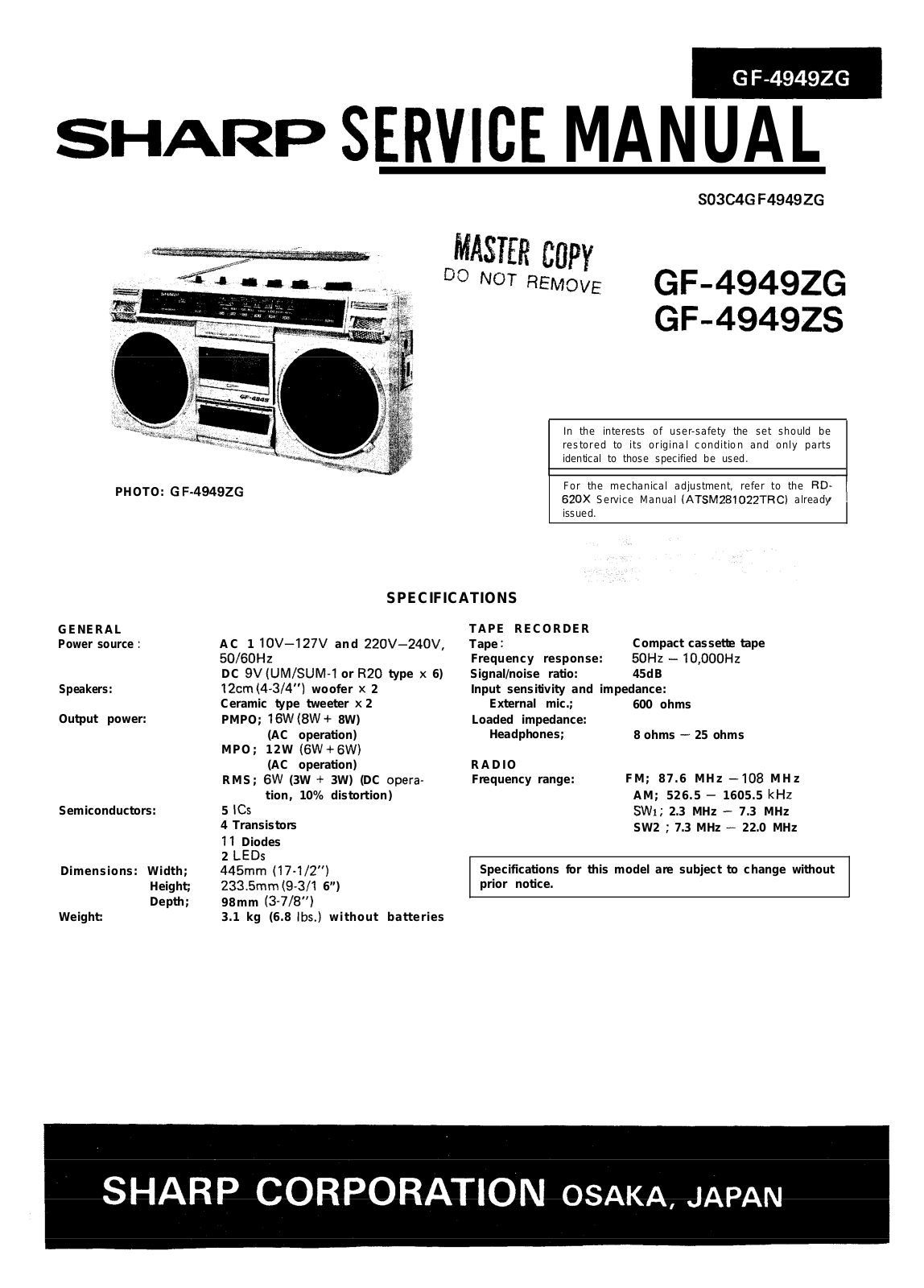 Sharp GF-4949ZG, GF-4949ZS Service Manual