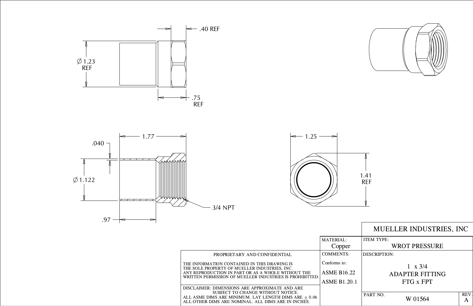 MUELLER INDUSTRIES W 01564 Drawing