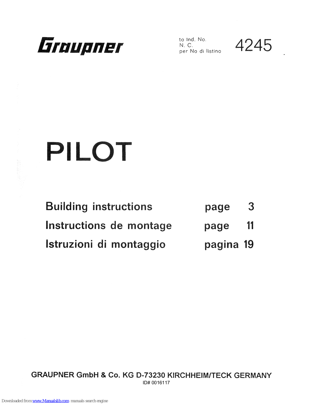 GRAUPNER PILOT, PILOT 4245 Building Instructions