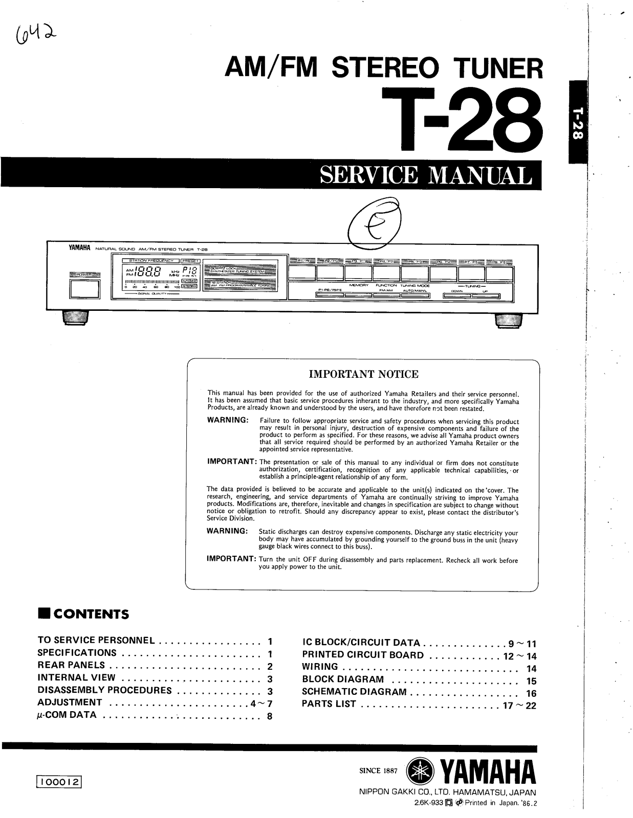 Yamaha T-28 Service manual