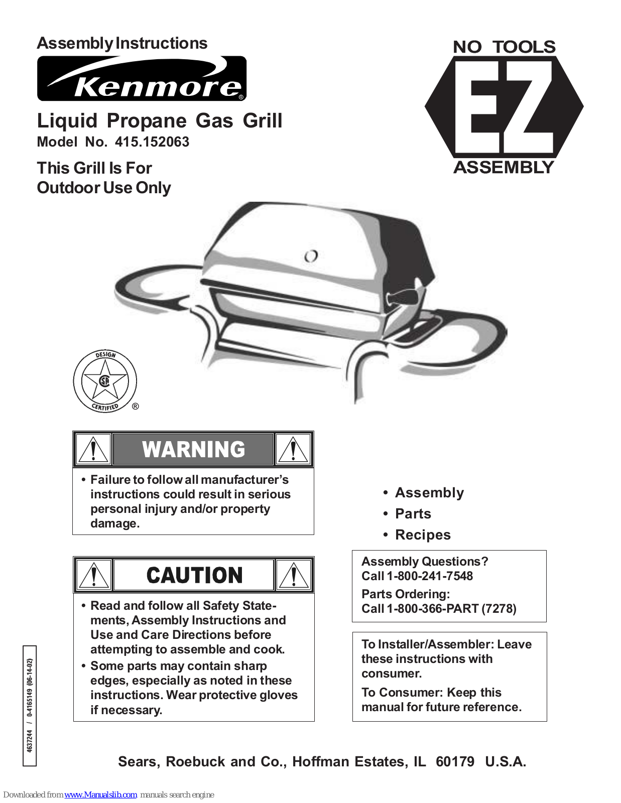 Kenmore 415.152063 Assembly Instruction Manual