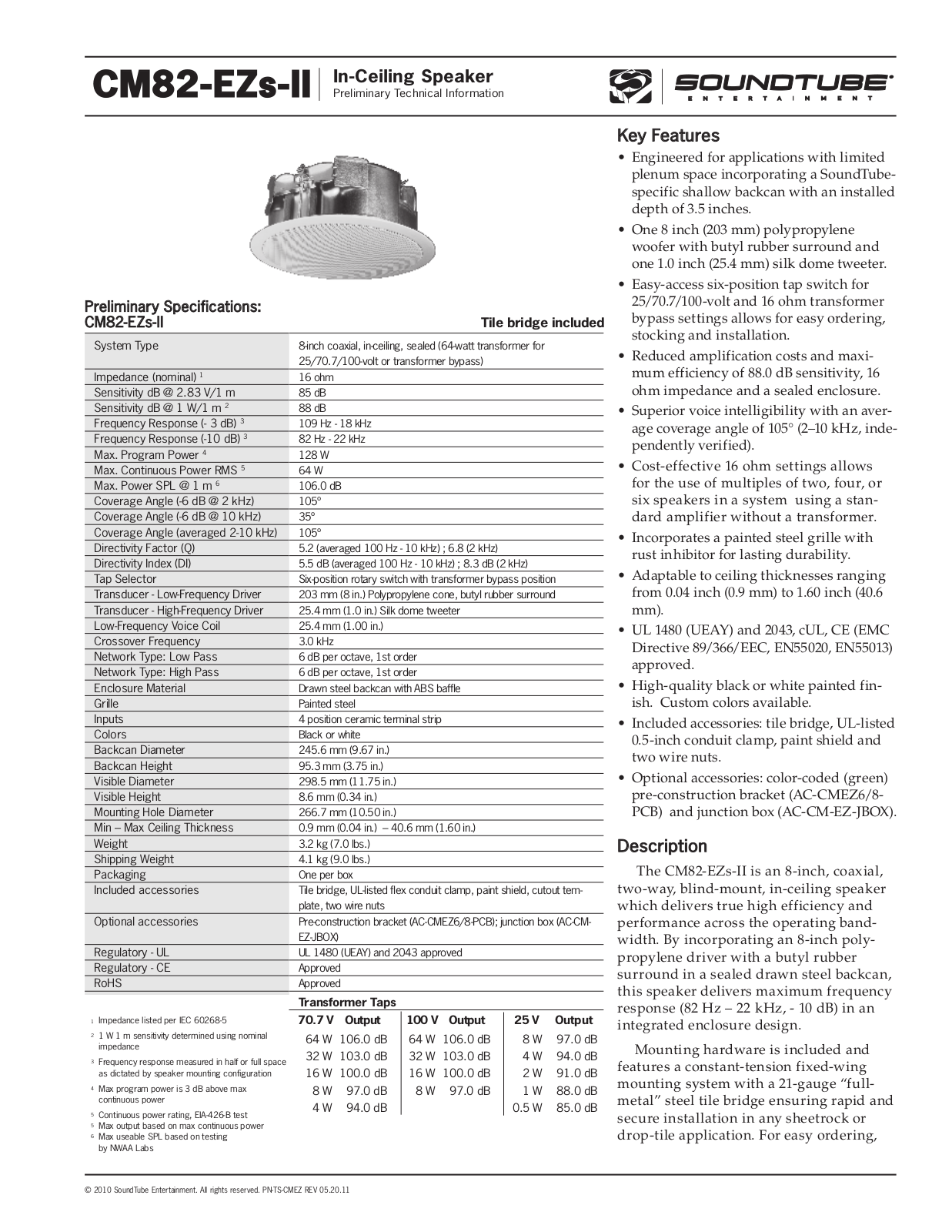 SoundTube CM82-EZS-II-WH Data Sheet