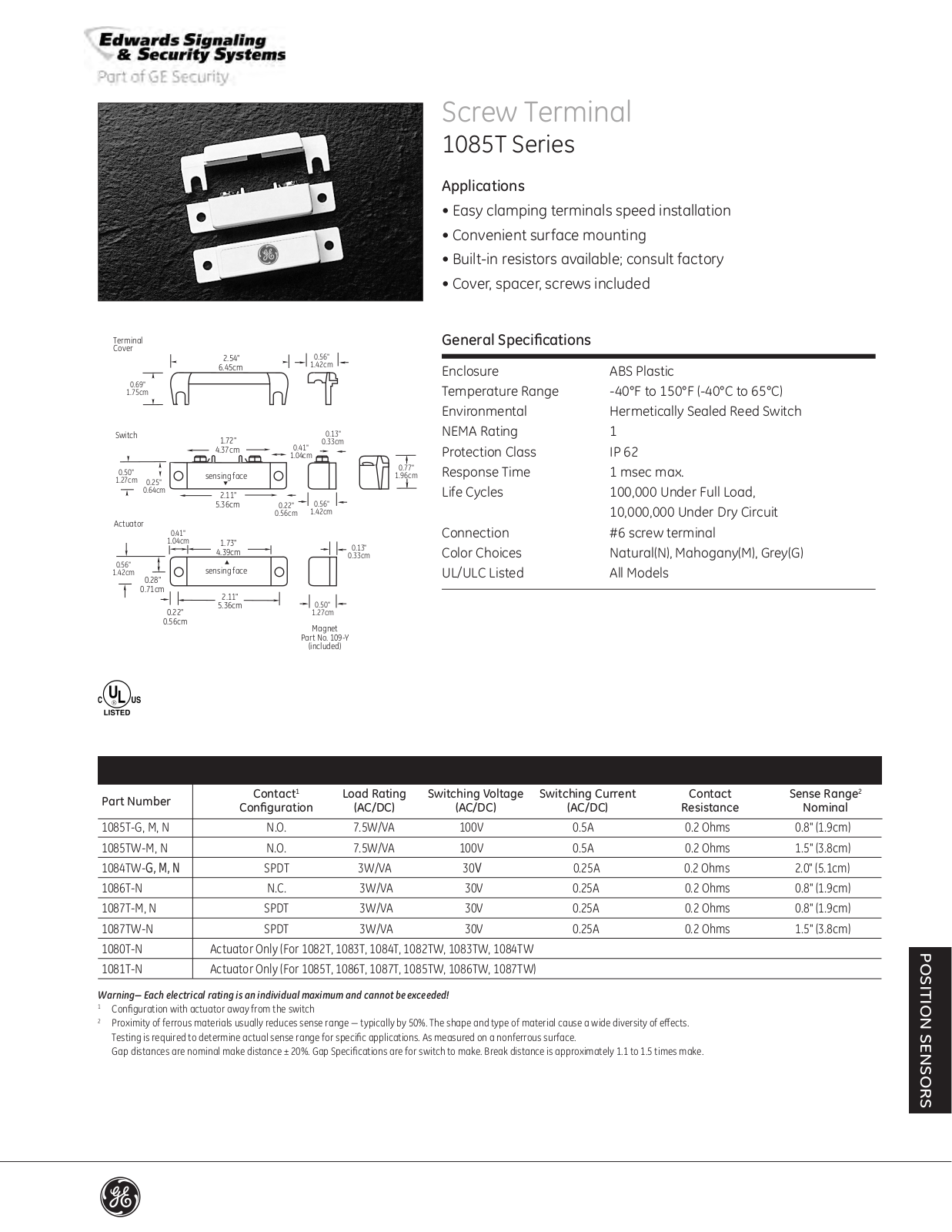 Edwards Signaling 1085T Series Catalog Page