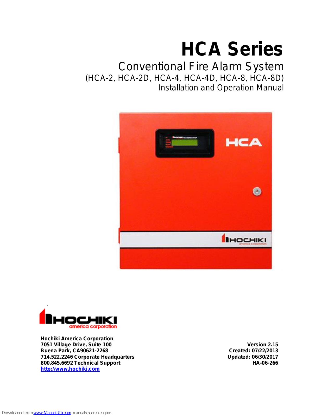 Hochiki HCA-2, HCA-2D, HCA-4, HCA-4D, HCA-8 Installation And Operation Manual