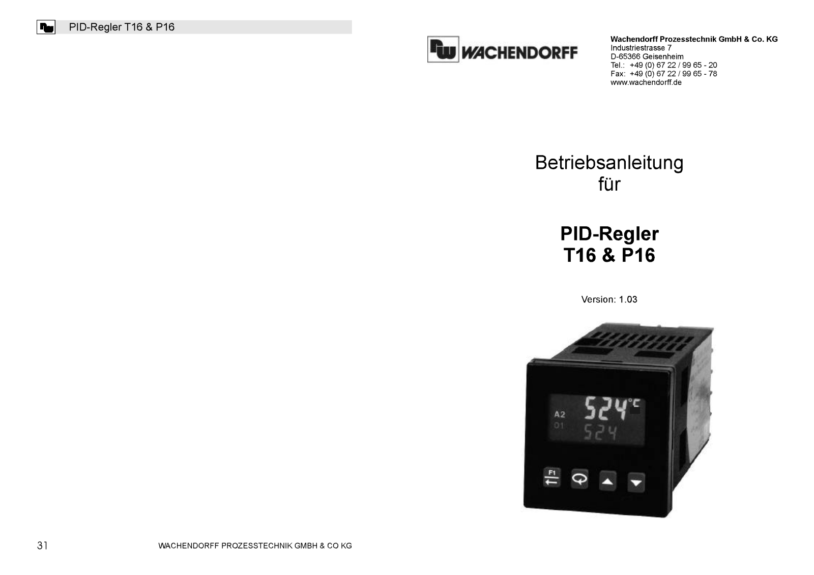 Wachendorff T16, P16, T1610010, T1620010, T1621110 User guide