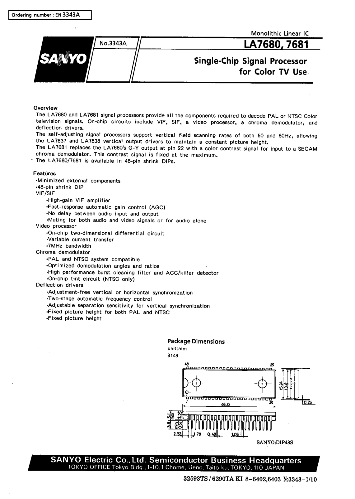 SANYO LA7681, LA7680 Datasheet