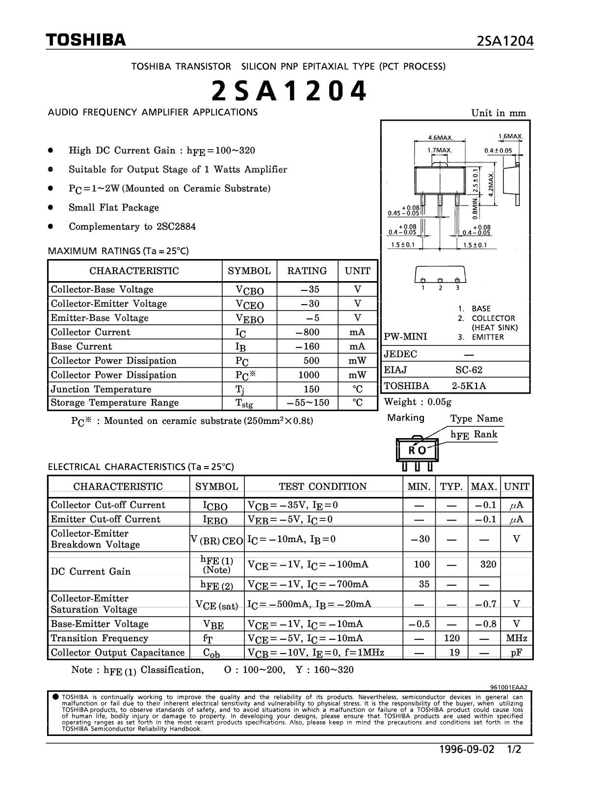 Toshiba 2SA1204 Datasheet