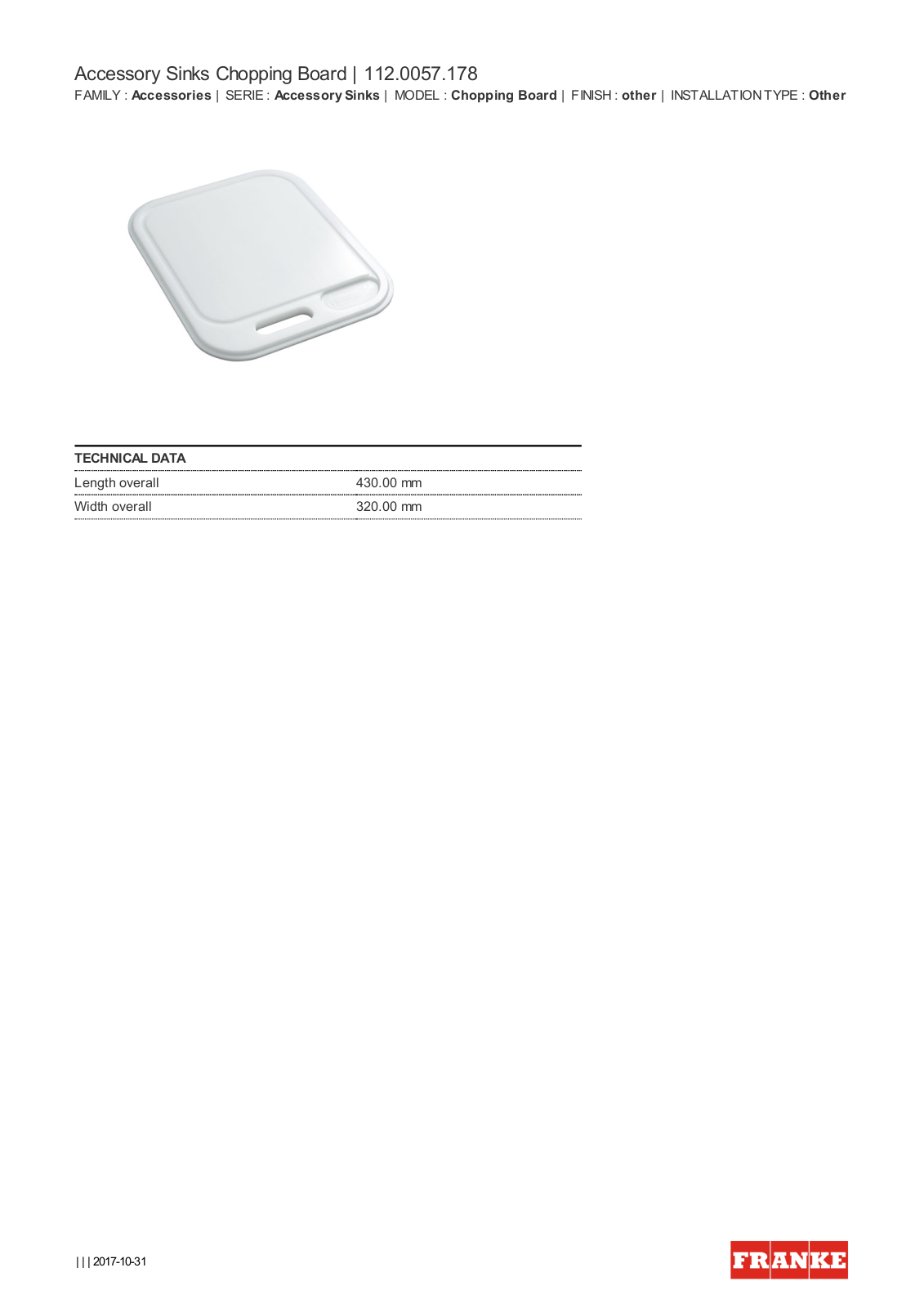 Franke CB178 Datasheet