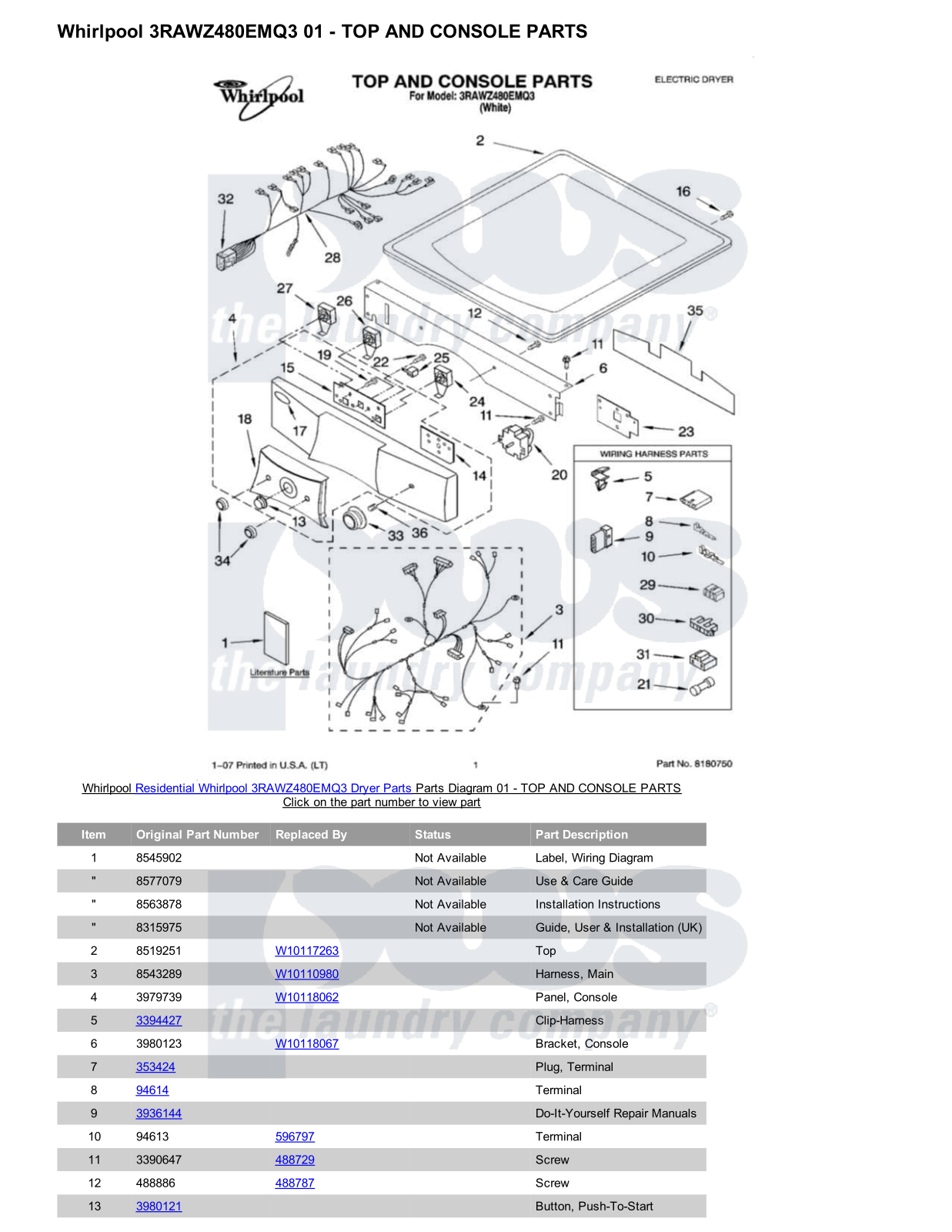 Whirlpool 3RAWZ480EMQ3 Parts Diagram