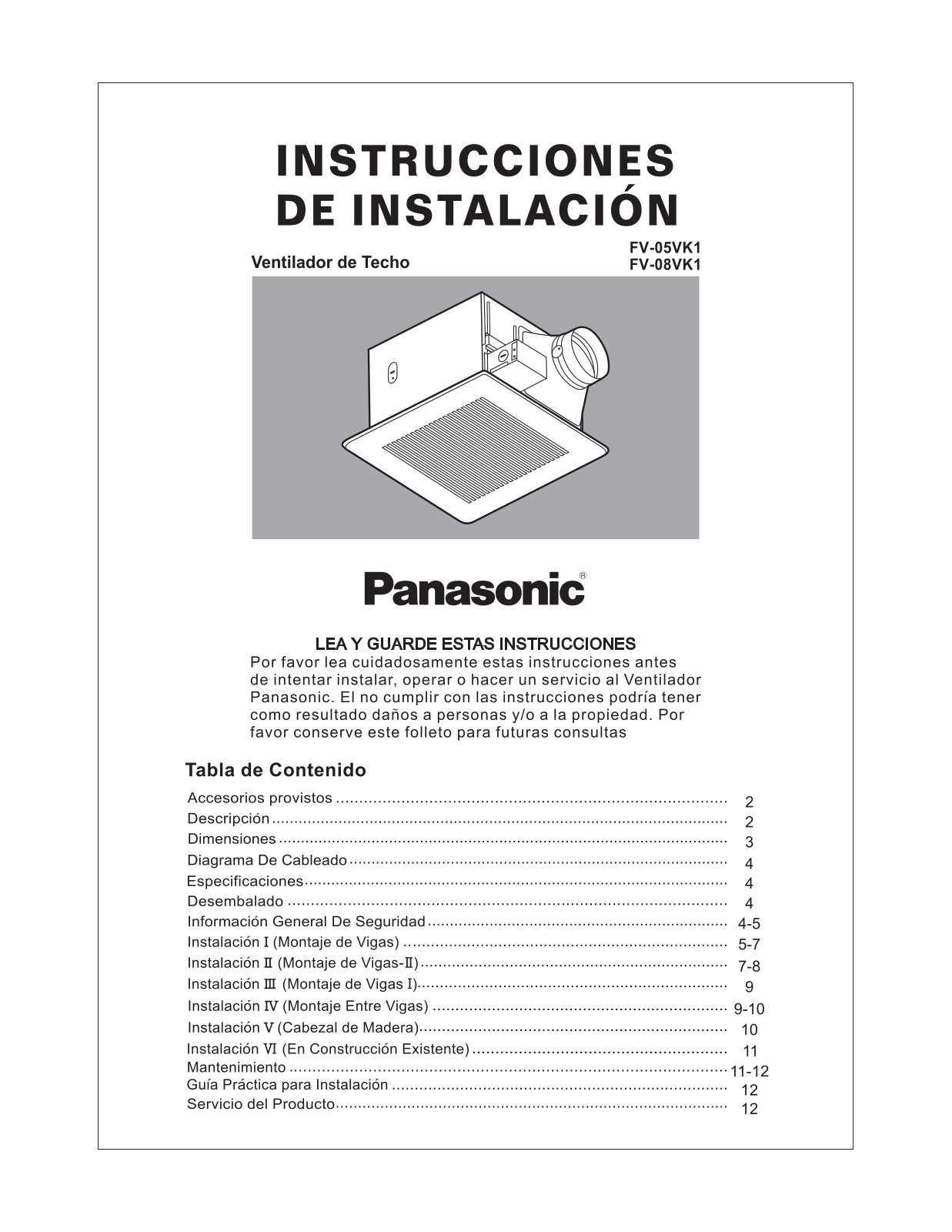 Panasonic FV-05VK1 Installation