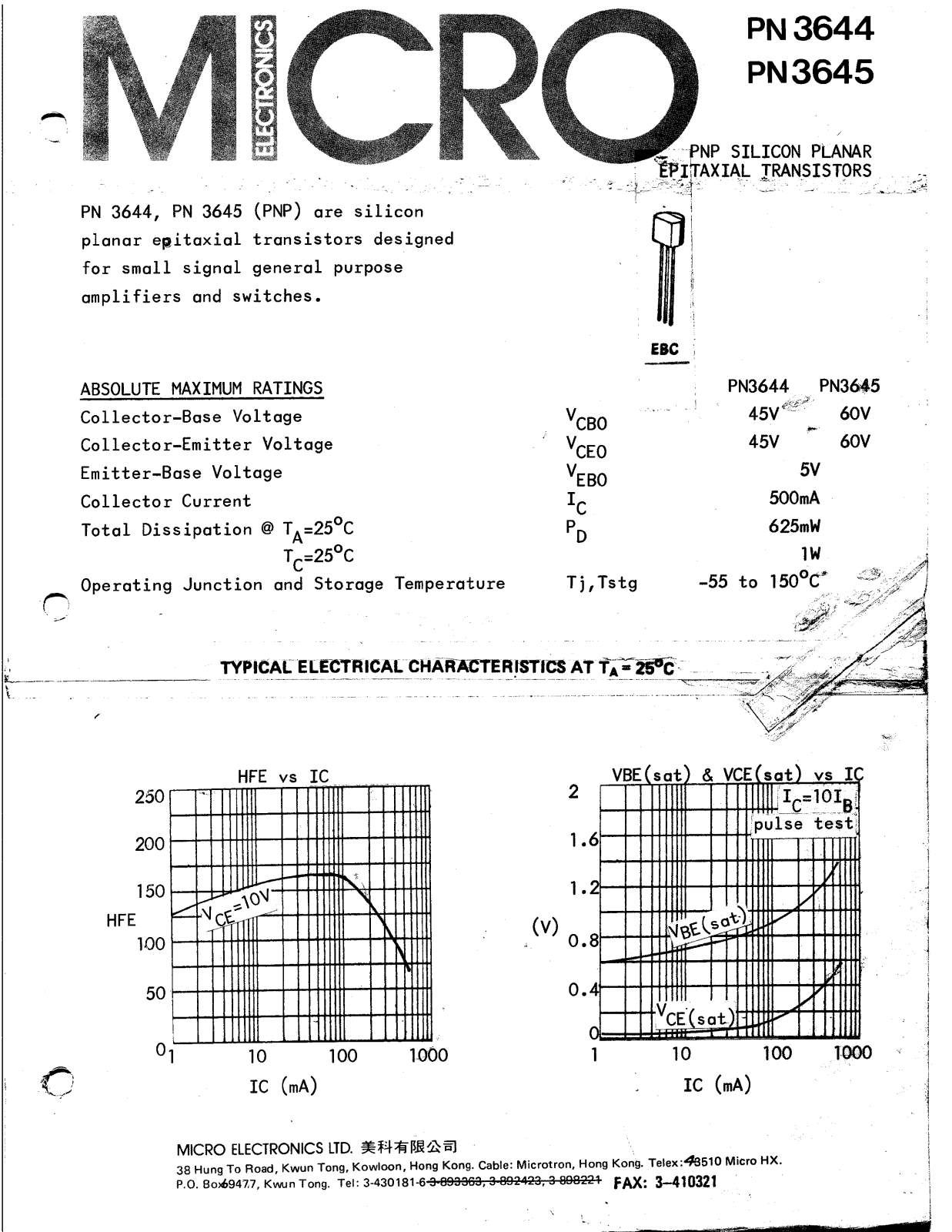 MICRO PN3644, PN3645 Datasheet