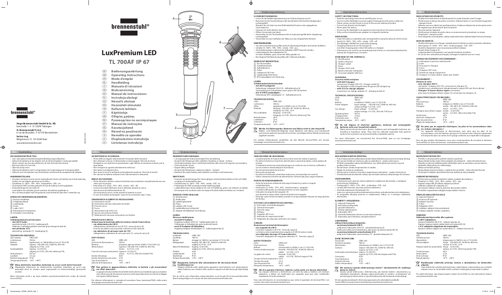 Brennenstuhl TL 700AF IP 67 Operating Instructions