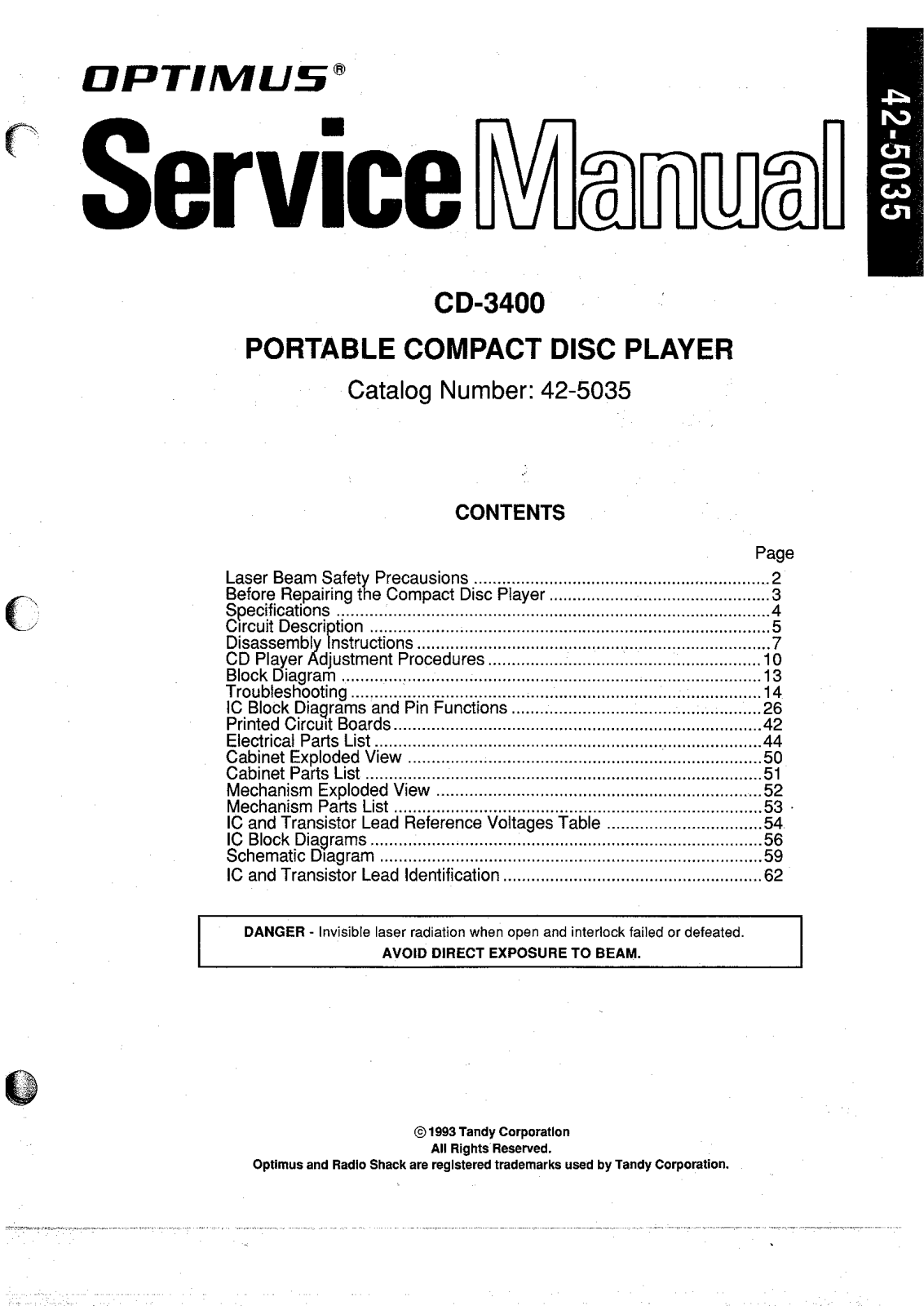 Optimus CD-3400 Service manual