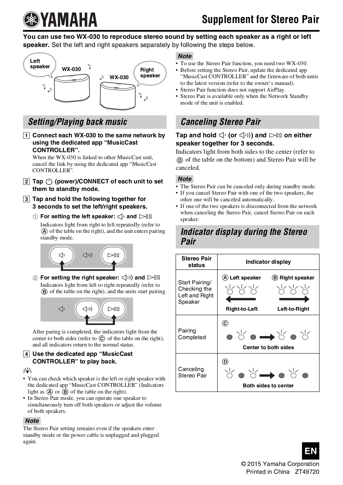 Yamaha WX-030WH, WX-030BL User manual