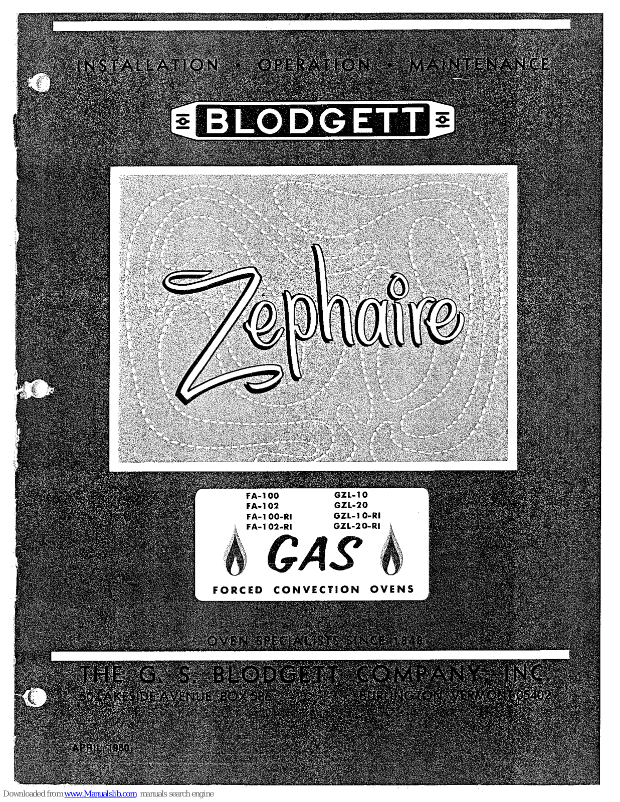 Blodgett FA-102, GZL-20, FA-102-R1, GZL-10, FA-100-R1 User Manual