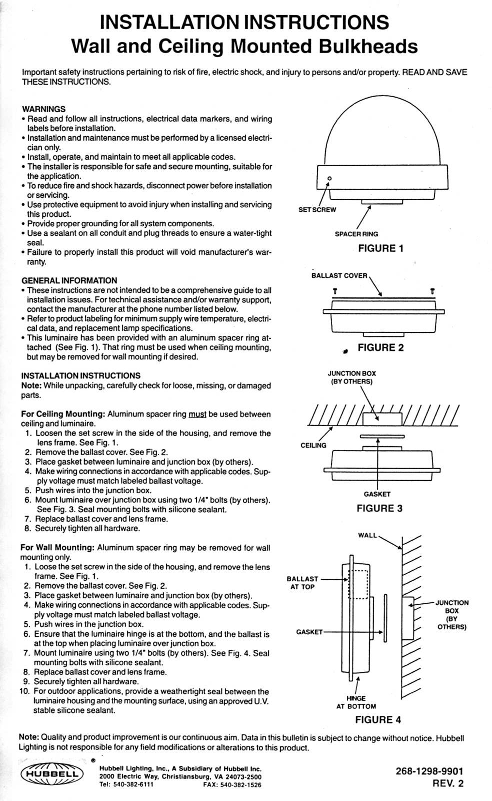 Hubbell Lighting BULKHEAD User Manual