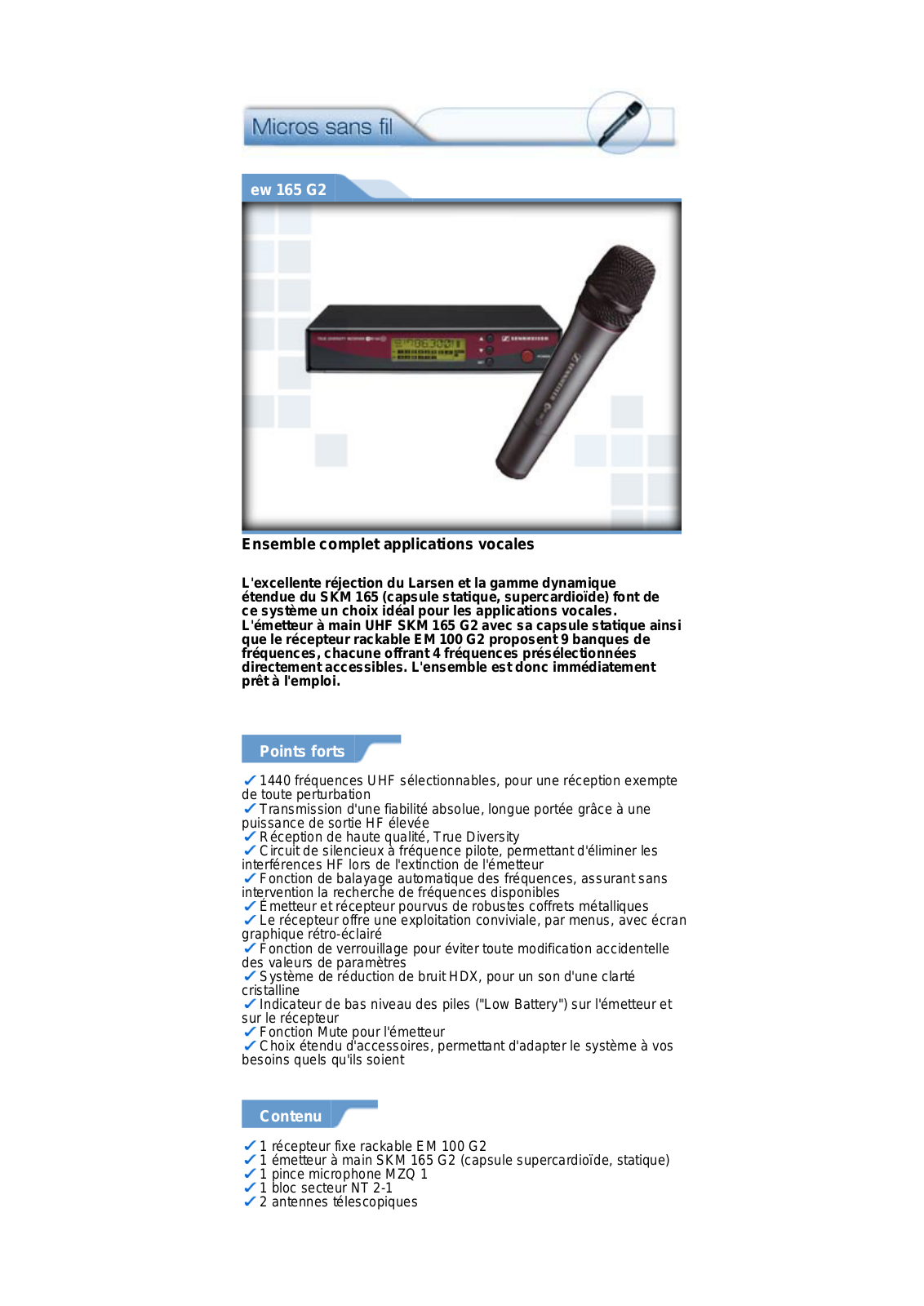 Sennheiser EW 165 G2 PRODUCT SHEET