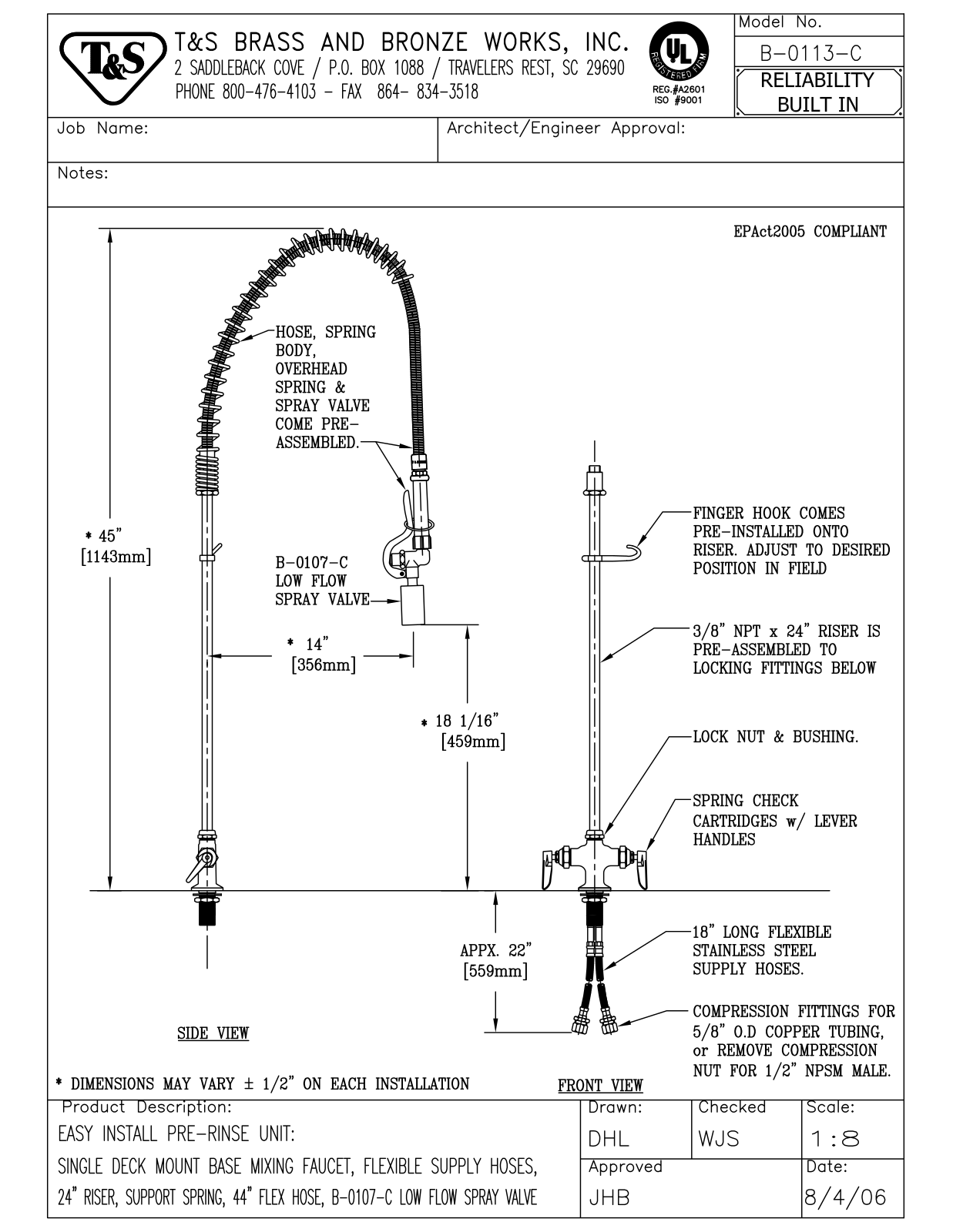 T&S Brass B-0113-C User Manual