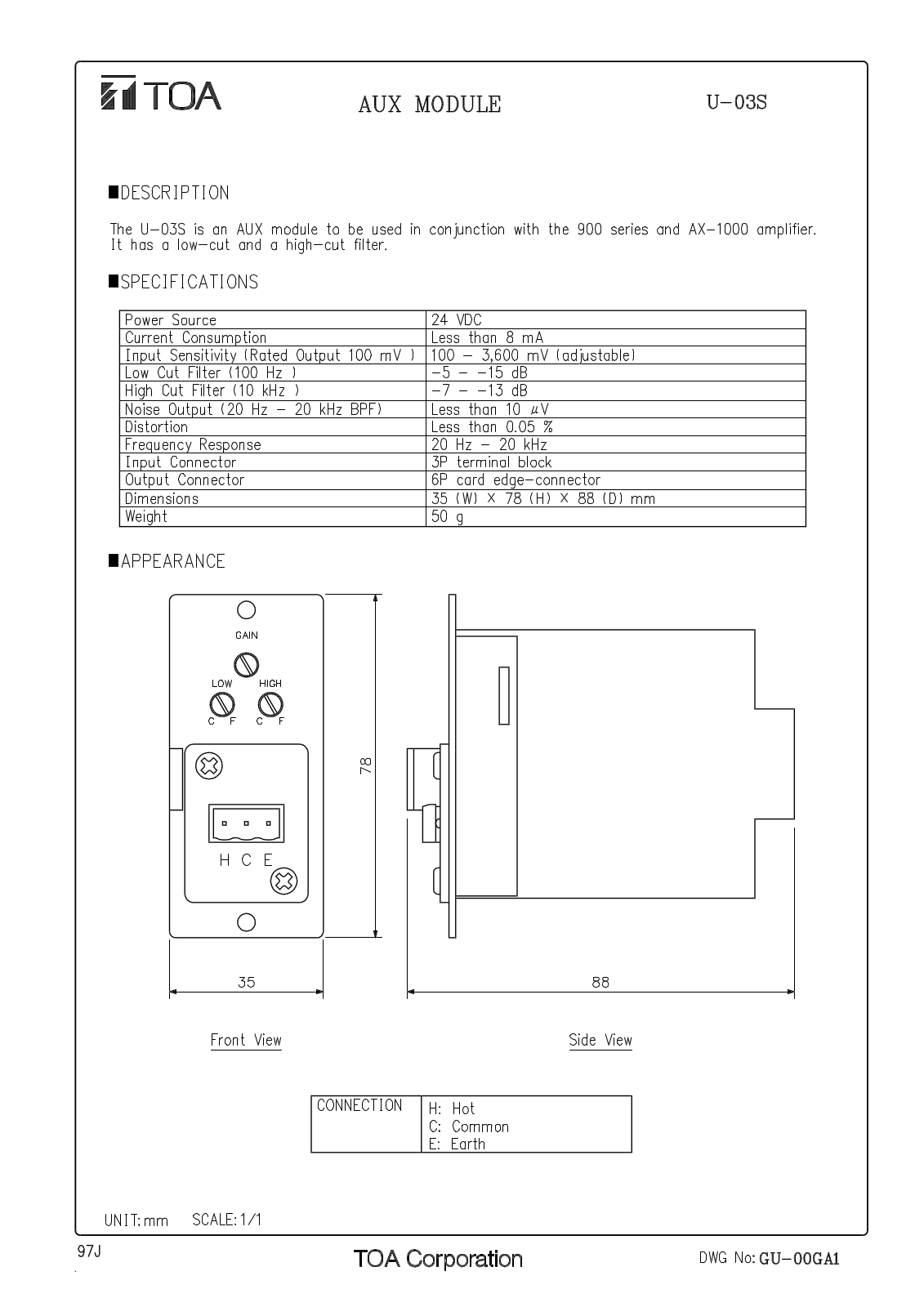 TOA U-03S User Manual