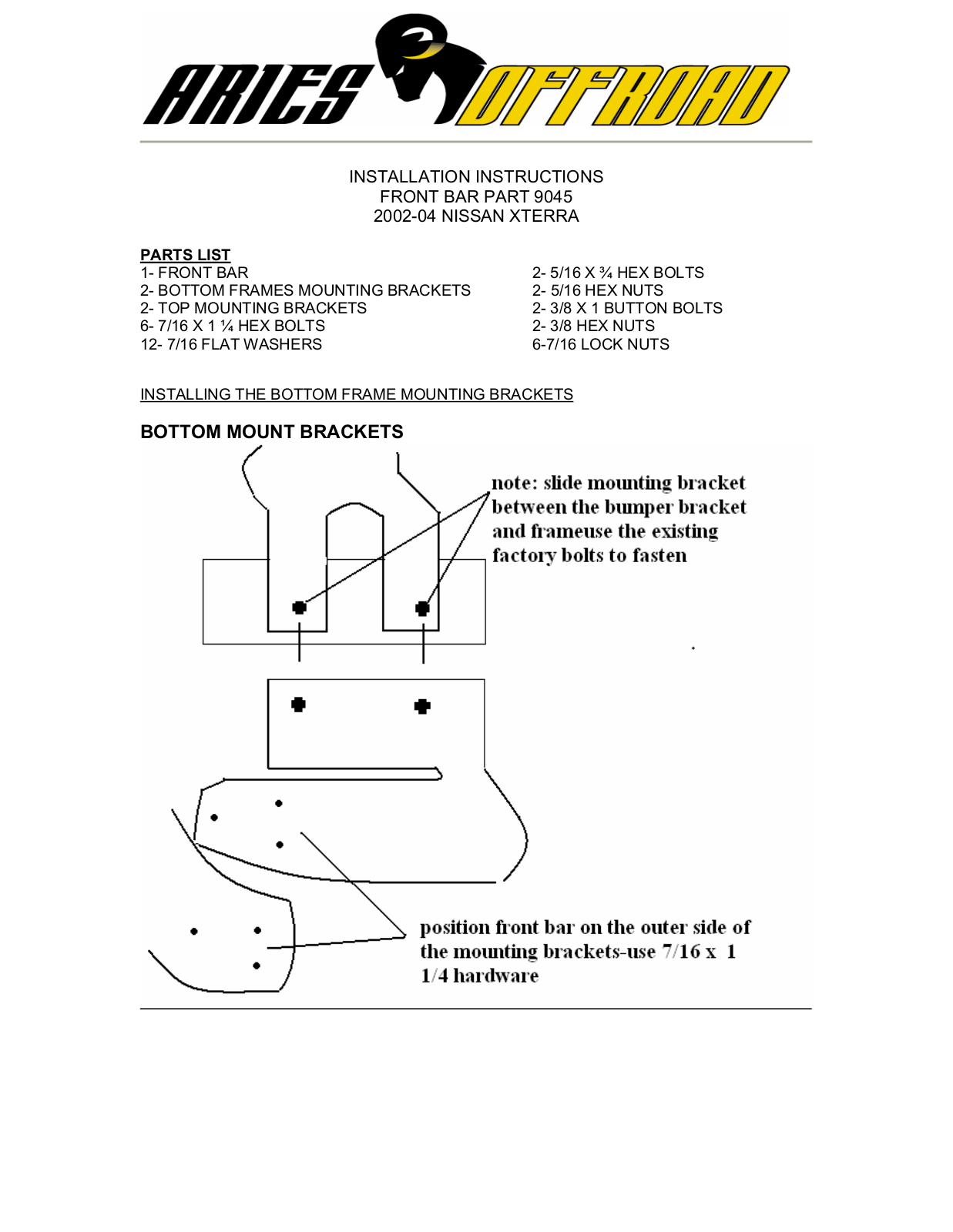 Aries Automotive 9045 User Manual