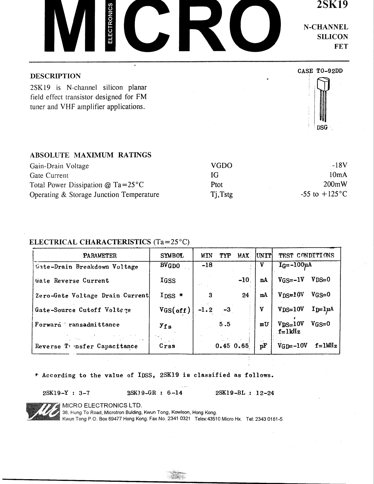 ME 2SK19 Datasheet